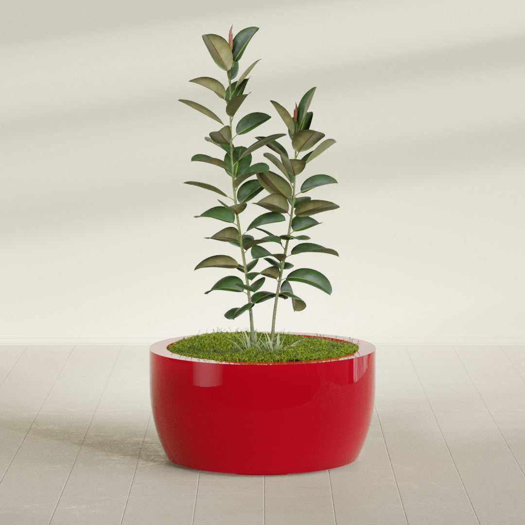 Casablanca Large Round Low Bowl Fiberglass Planter - 36 in x 36 in x 18 in - Gloss Red - Gloss Red,36 in x 36 in x 18 in