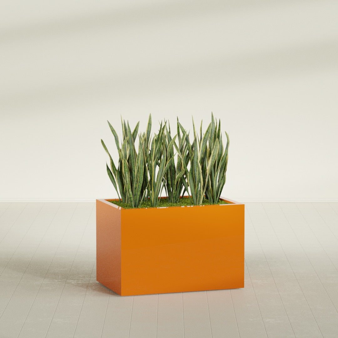 Granada Large Rectangle Fiberglass Planter - 36 in x 24 in x 24 in - Gloss Tangerine - Gloss Tangerine,36 in x 24 in x 24 in