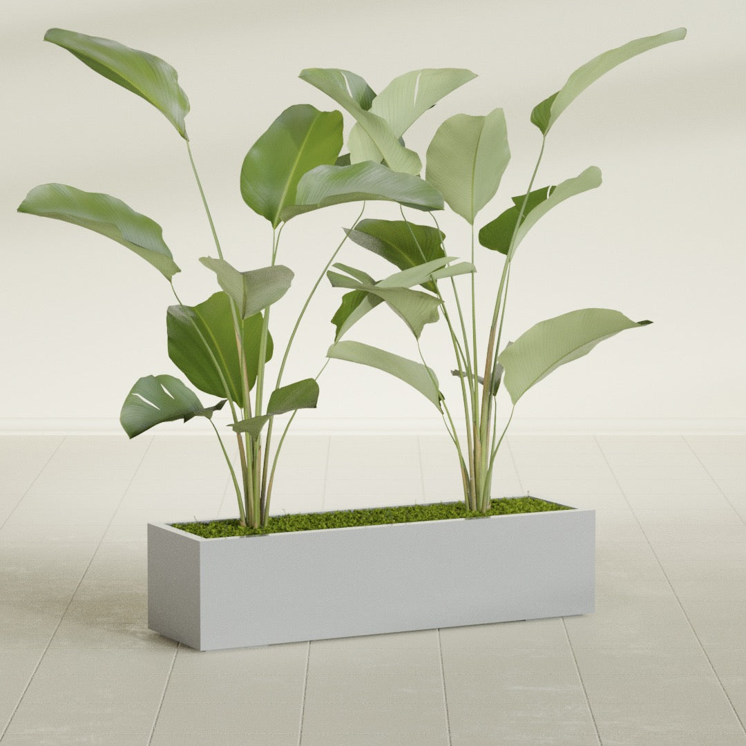 Cuba Large Long Rectangle Fiberglass Planter - 48 in x 14 in x 12 in - Metallic Silver - Metallic Silver,48 in x 14 in x 12 in