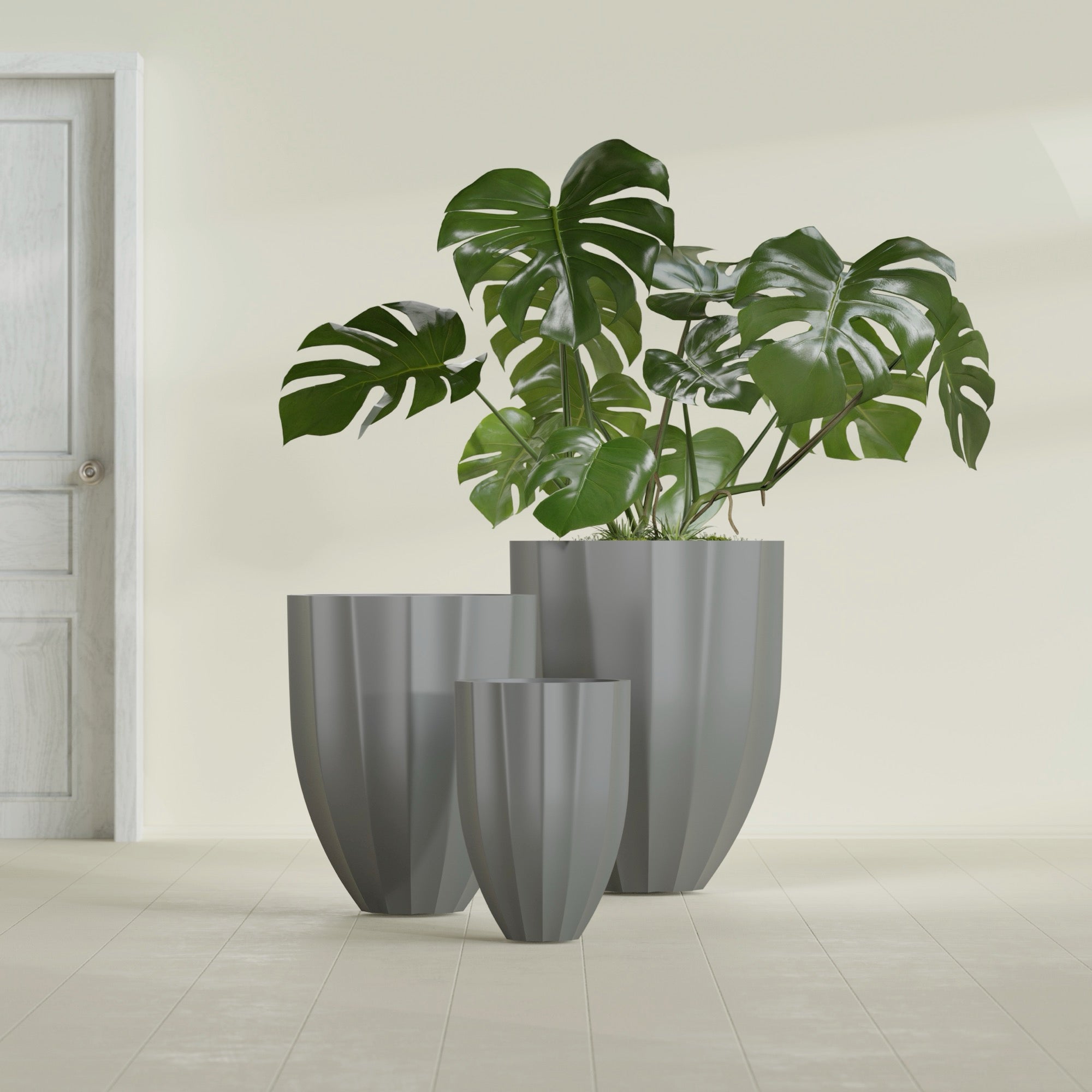 Alicante Medium Round Fiberglass Planter - 26 in x 26 in x 32 in - Metallic Gunmetal - Metallic Gunmetal,26 in x 26 in x 32 in