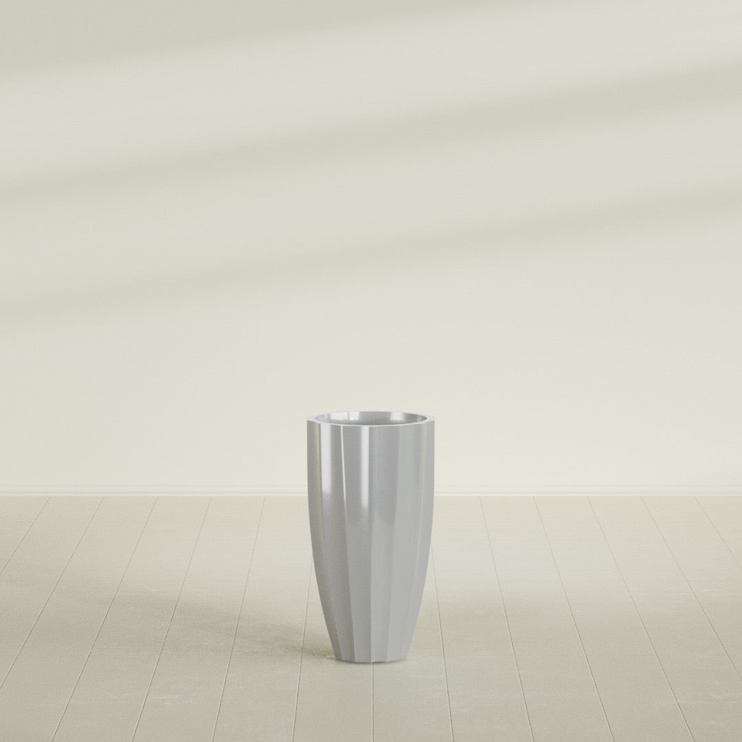 San Jose Large Tall Round Fluted Fiberglass Planter - 16 in x 16 in x 30 in - Metallic Silver - Metallic Silver,16 in x 16 in x 30 in