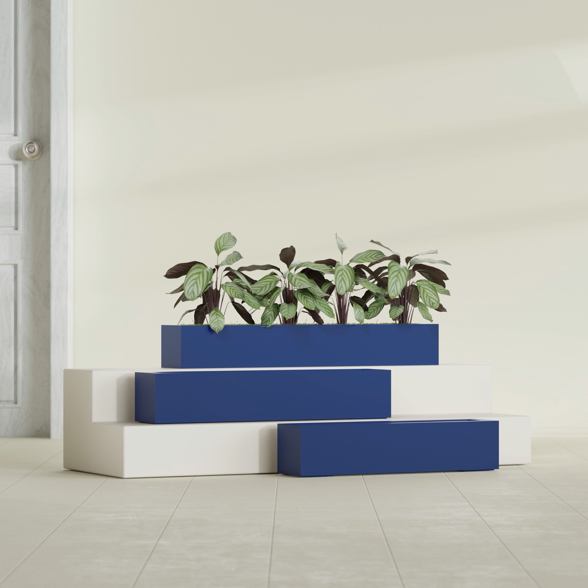 Salon Large Tall Rectangle Fiberglass Planter - 42 in x 8 in x 8 in - Matte Cobalt Blue - Matte Cobalt Blue,42 in x 8 in x 8 in