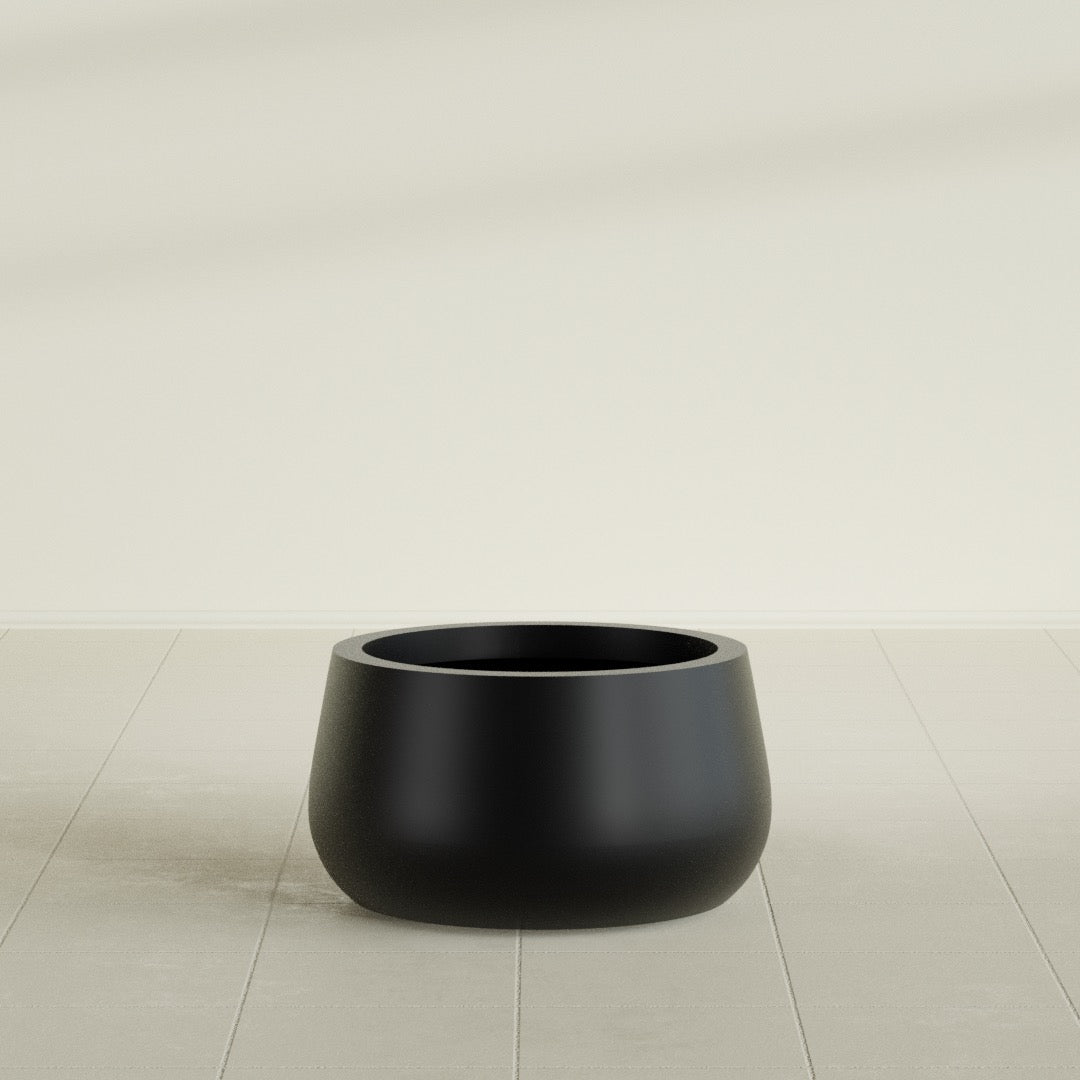 Short Hayden Small Round Fiberglass Planter - 16 in x 16 in x 8 in - Matte Black - Matte Black,16 in x 16 in x 8 in