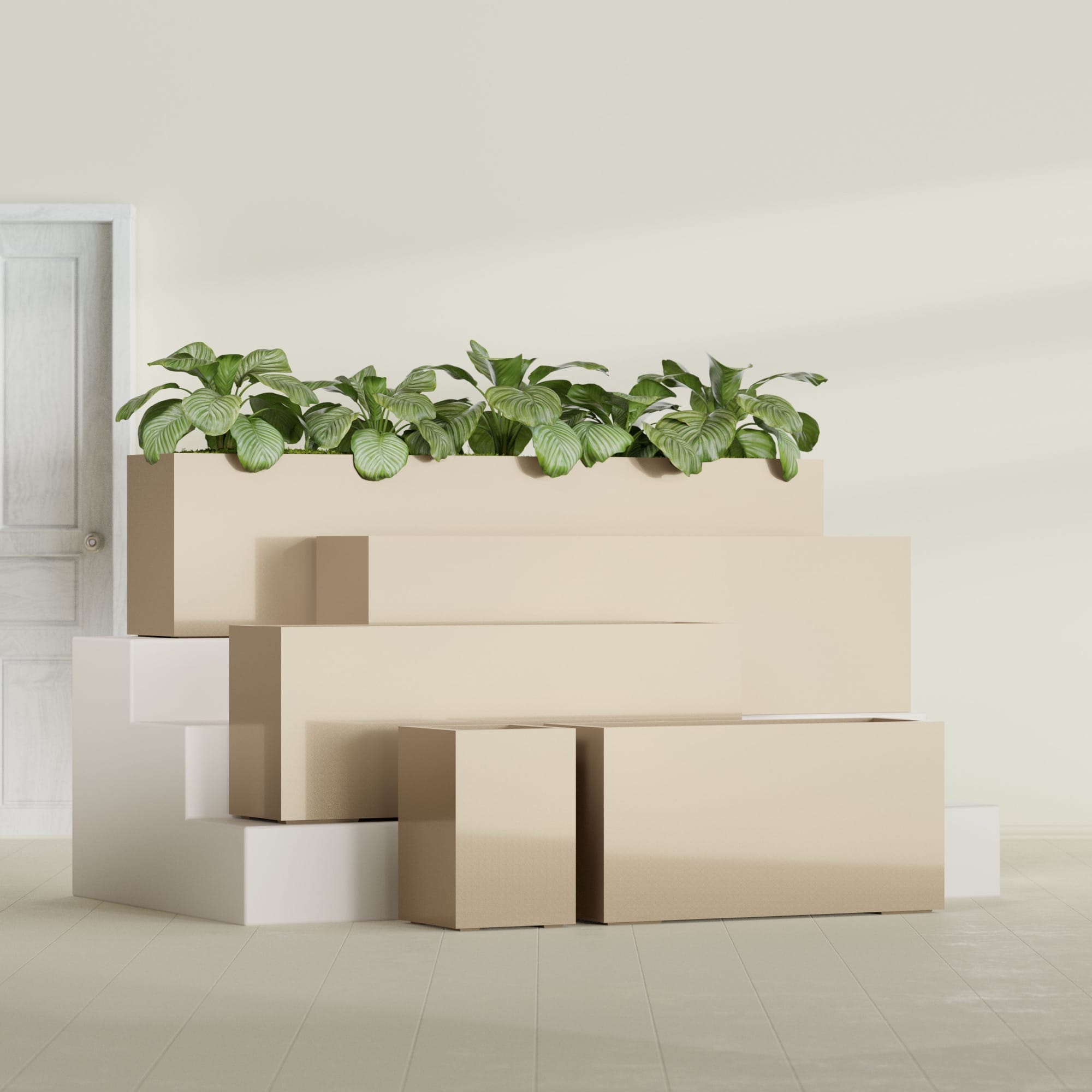 Miami Small Rectangle Fiberglass Planter - 12 in x 12 in x 18 in - Metallic Gold - Metallic Gold,12 in x 12 in x 18 in