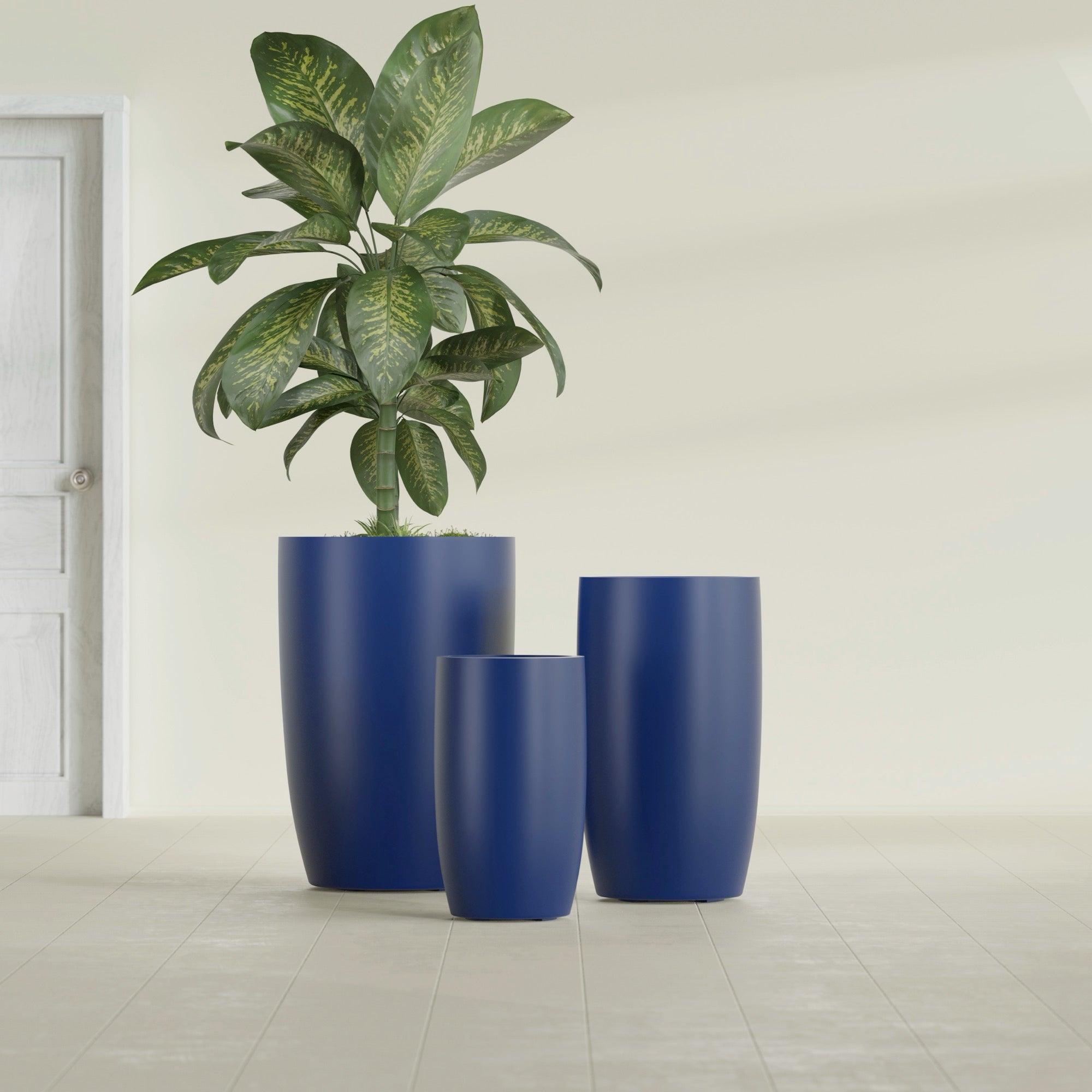 Lisbon Large Round Fiberglass Planter - 18 in x 18 in x 32 in - Matte Cobalt Blue - Matte Cobalt Blue,18 in x 18 in x 32 in