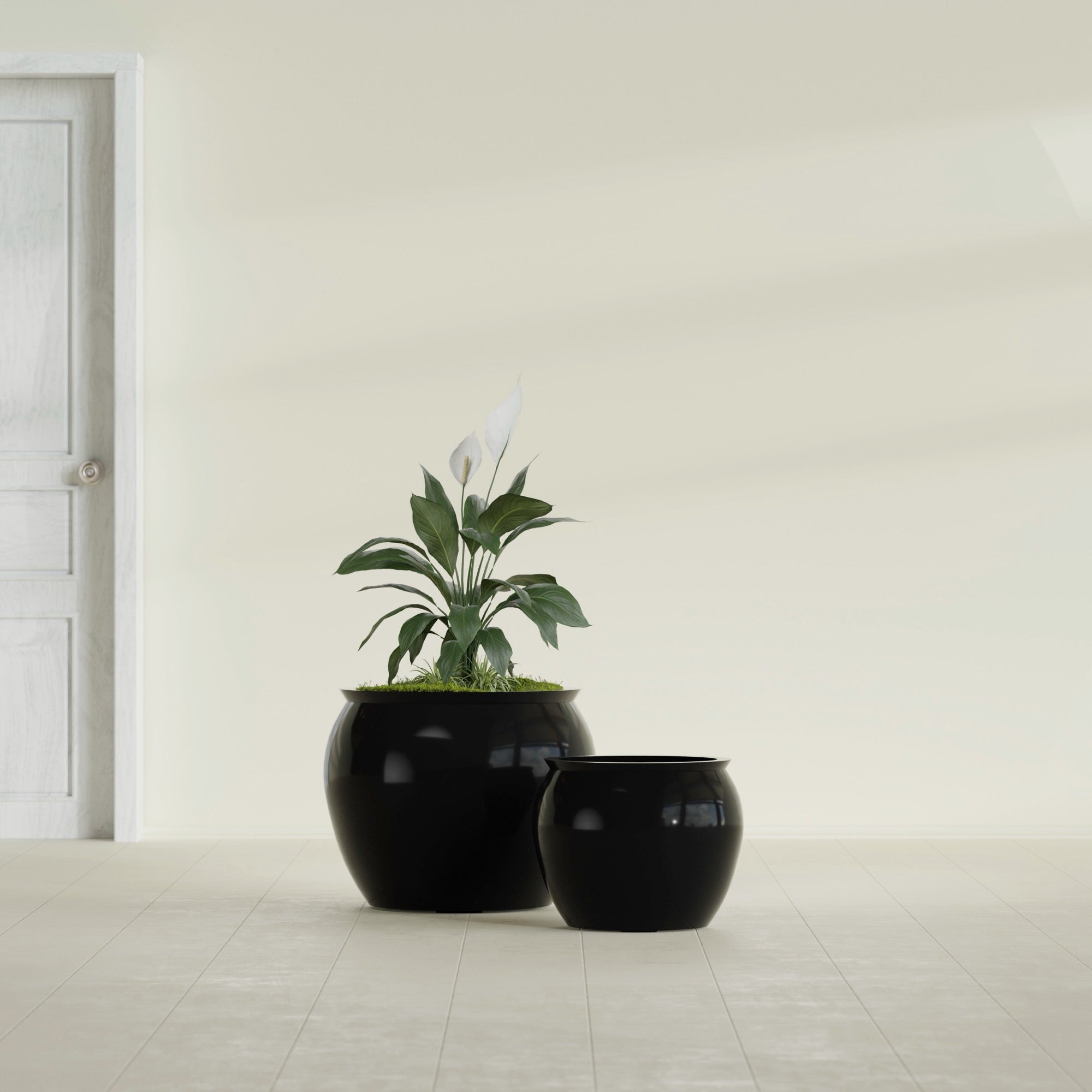 Fishbowl Small Round Fiberglass Planter - 16 in x 16 in x 14 in - Gloss Black - Gloss Black,16 in x 16 in x 14 in