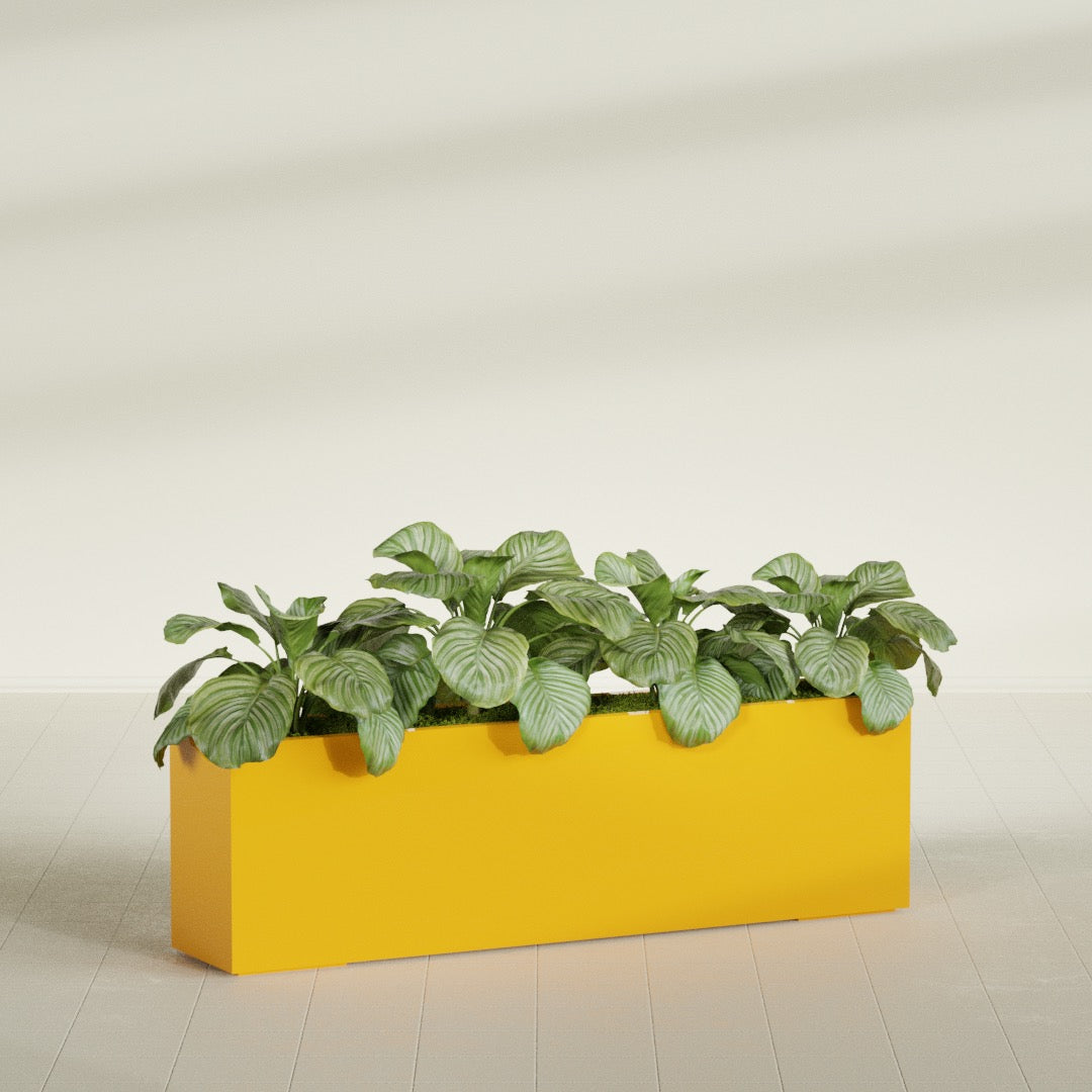 Miami Extra Large Narrow Rectangle Fiberglass Planter - 60 in x 12 in x 18 in - Gloss Saffron - Gloss Saffron,60 in x 12 in x 18 in
