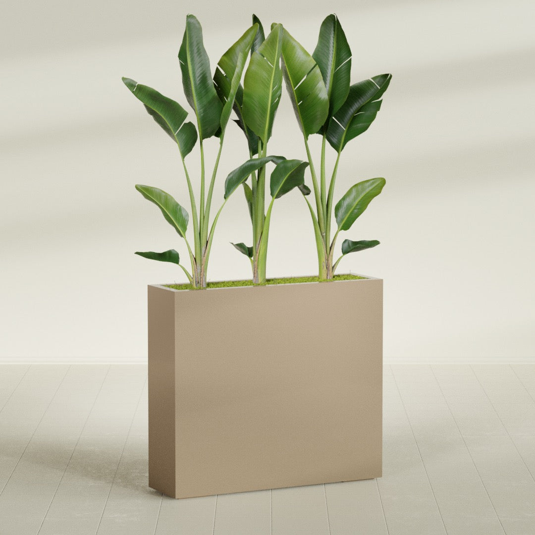 Amesbury Large Narrow Rectangle Fiberglass Planter - 36 in x 10 in x 32 in - Metallic Gold - Metallic Gold,36 in x 10 in x 32 in