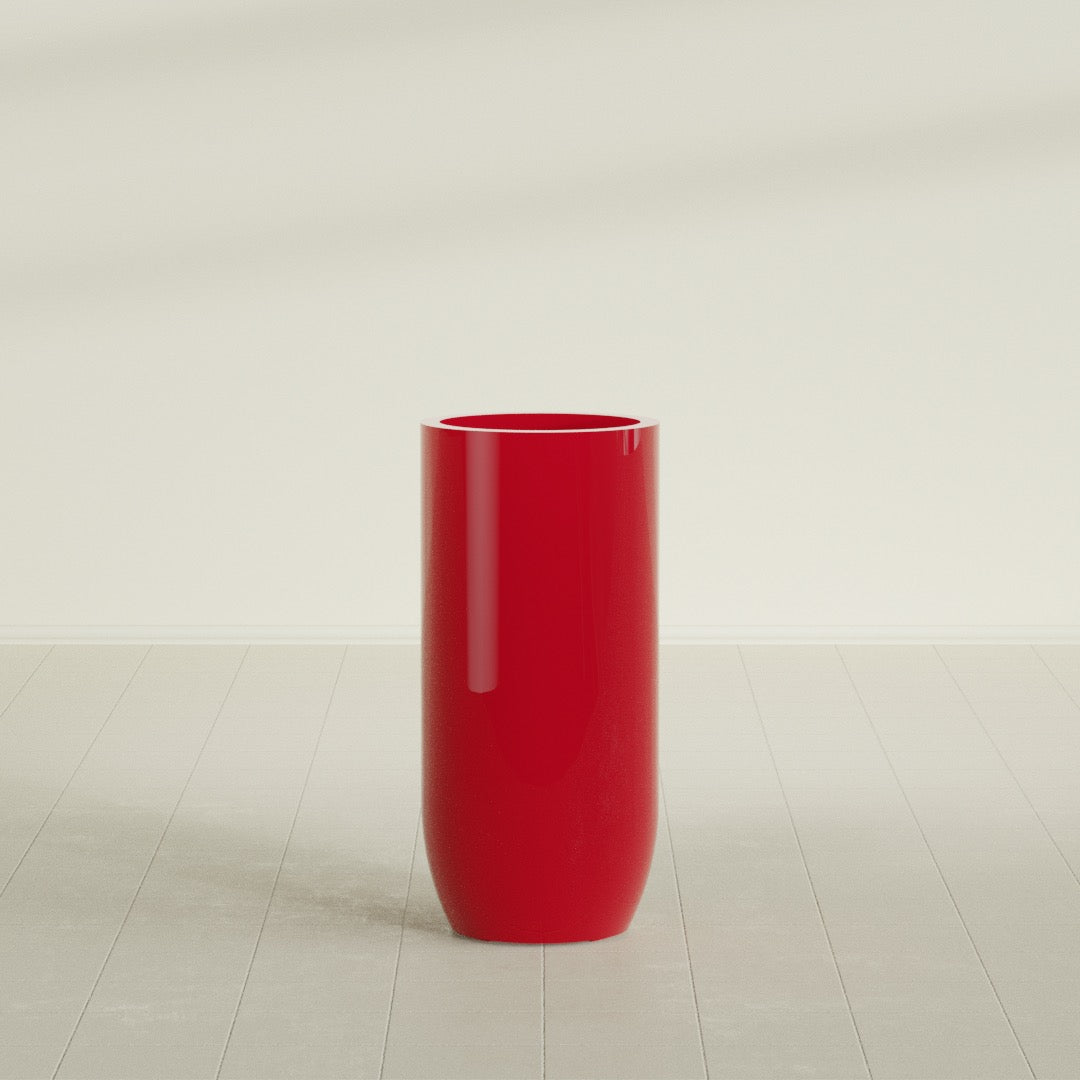 Saint Tropez Large Tall Round Fiberglass Planter - 20 in x 20 in x 43 in - Gloss Red - Gloss Red,20 in x 20 in x 43 in