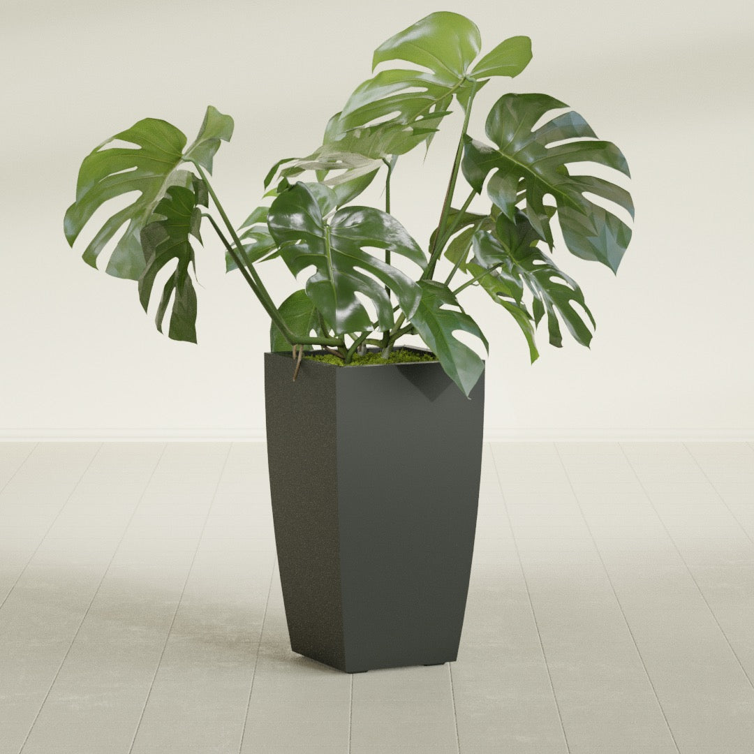 Toulan Large Tall Tapered Square Fiberglass Planter - 16 in x 16 in x 30 in - Matte Charcoal - Matte Charcoal,16 in x 16 in x 30 in