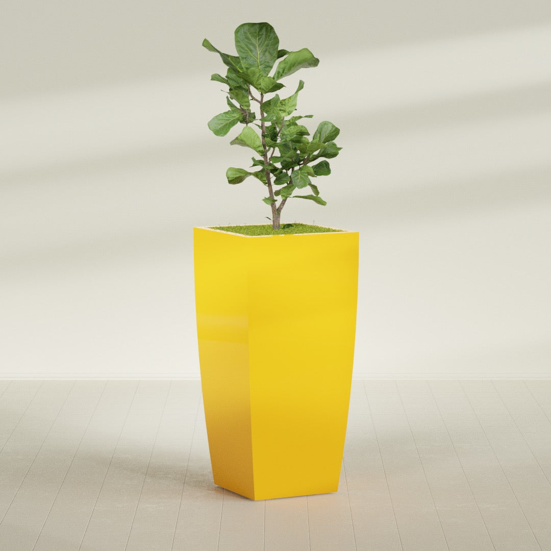 Toulan Extra Large Tall Tapered Square Fiberglass Planter - 28 in x 28 in x 60 in - Gloss Saffron - Gloss Saffron,28 in x 28 in x 60 in