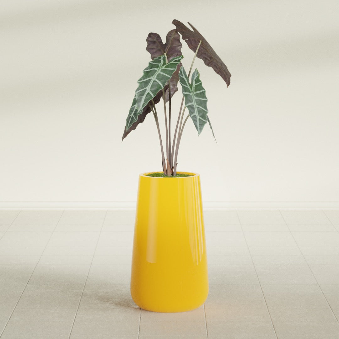 Saigon Large Tapered Round Planter - 14 in x 14 in x 30 in - Gloss Saffron - Gloss Saffron,13.7 in x 13.7 in 30 in