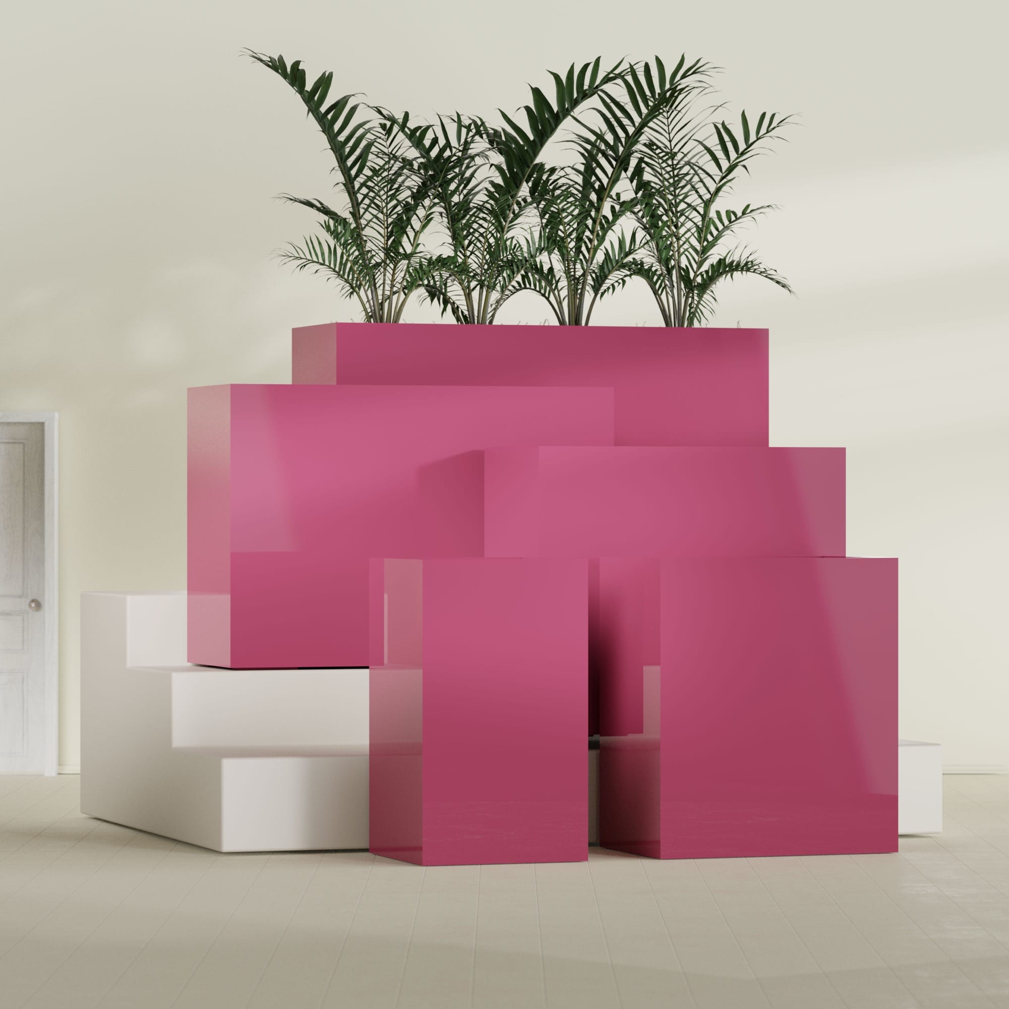 Darwin Large Tall Rectangle Fiberglass Planter - 24 in x 24 in x 42 in - Gloss Pink Violet - Gloss Pink Violet,24 in x 24 in x 42 in