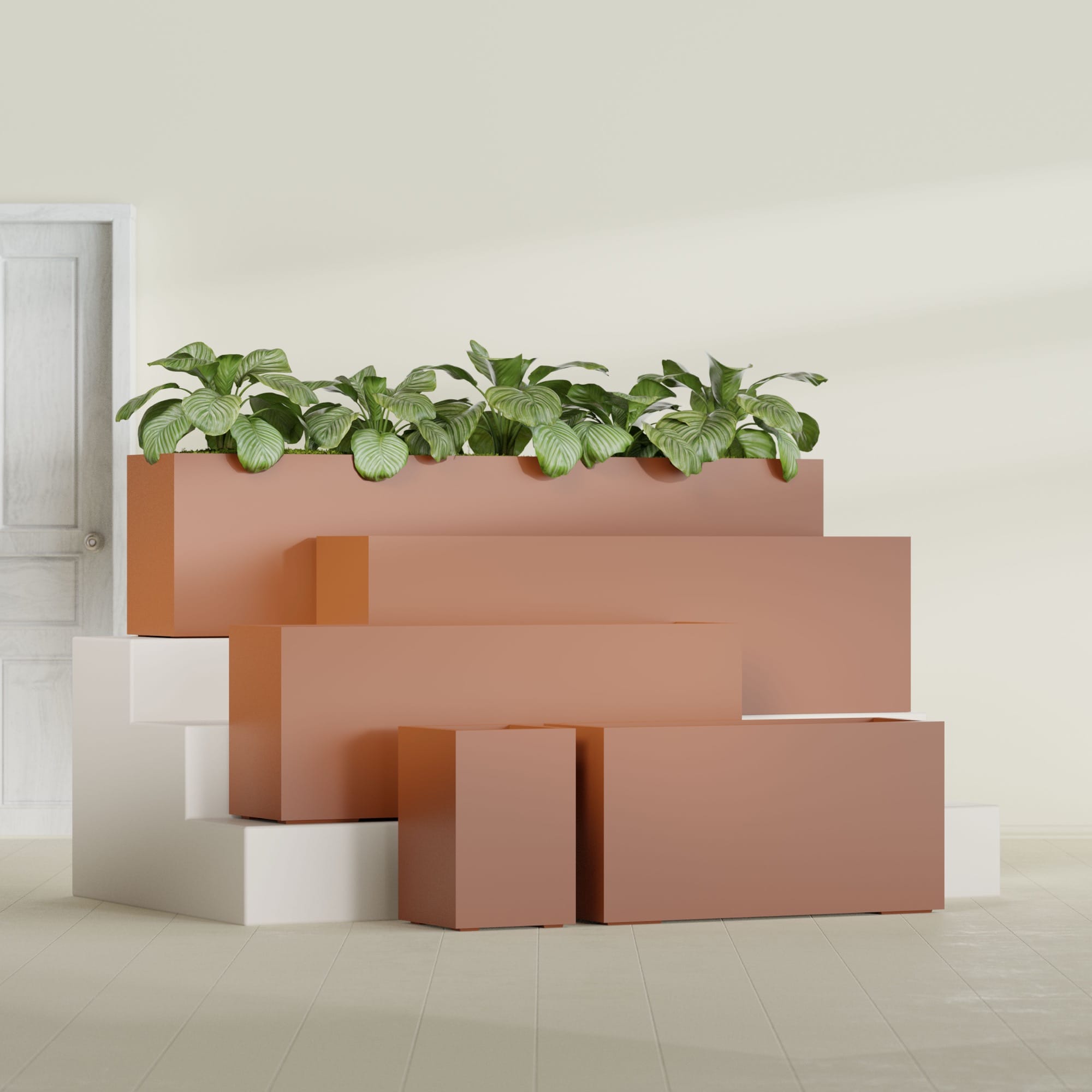Miami Large Narrow Rectangle Fiberglass Planter - 36 in x 12 in x 18 in - Matte Terracotta - Matte Terracotta,36 in x 12 in x 18 in
