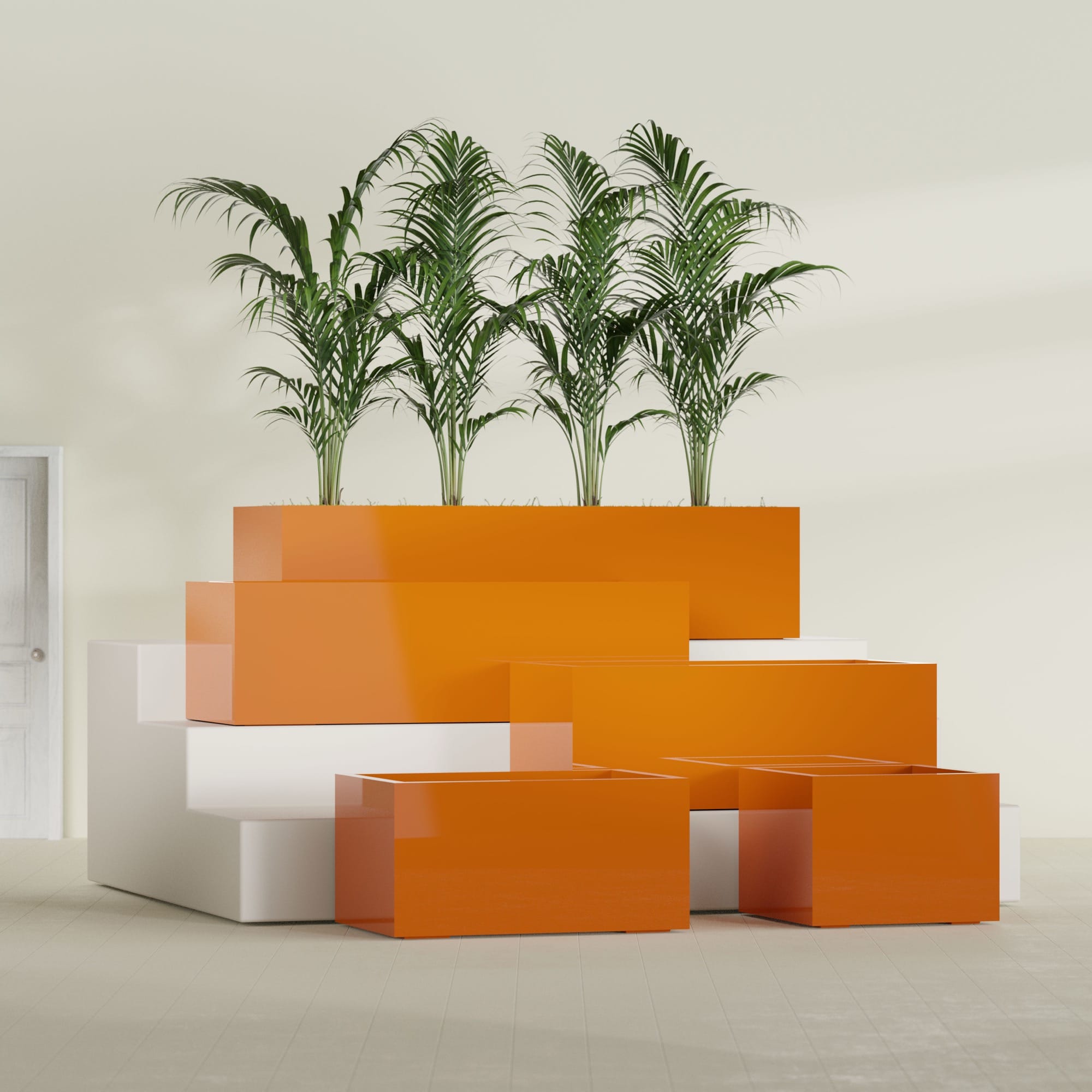 Torino Extra Large Wide Rectangle Fiberglass Planter - 72 in x 24 in x 18 in - Gloss Tangerine - Gloss Tangerine,72 in x 24 in x 18 in