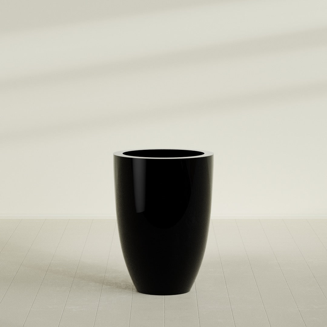 Brannan Large Round Fiberglass Planter - 30 in x 30 in x 41 in - Gloss Black - Gloss Black,30 in x 30 in x 41 in