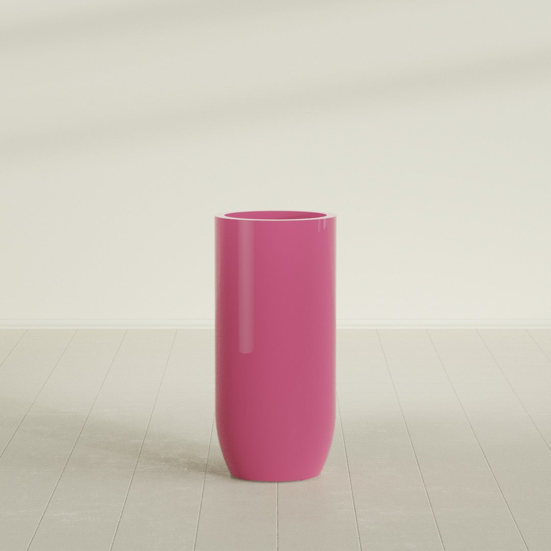 Saint Tropez Large Tall Round Fiberglass Planter - 20 in x 20 in x 43 in - Gloss Pink Violet - Gloss Pink Violet,20 in x 20 in x 43 in