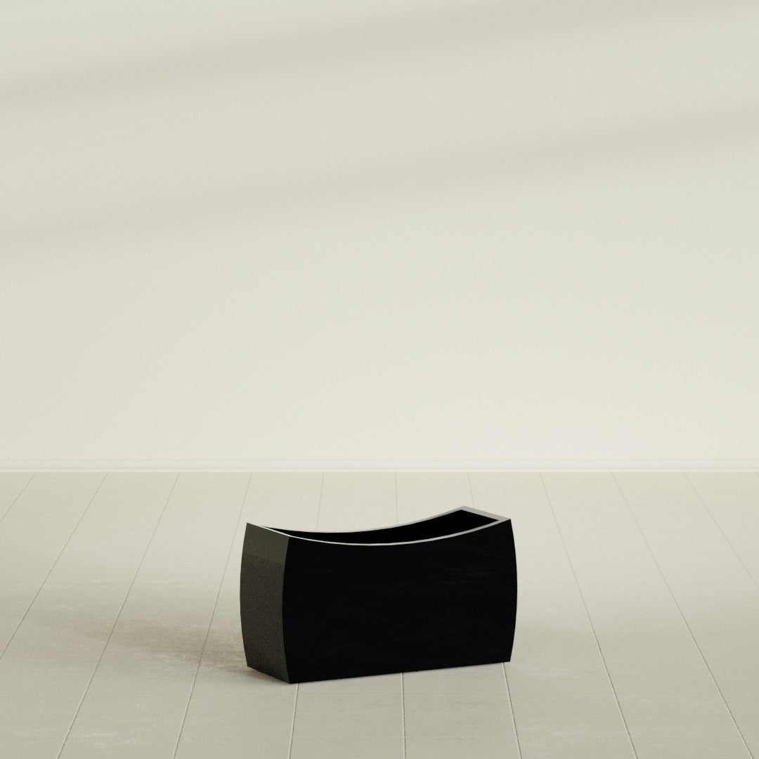 Seoul Large Curved Abstract Fiberglass Planter - 32 in x 12 in x 18 in - Gloss Black - Gloss Black,32 in x 12 in x 18 in