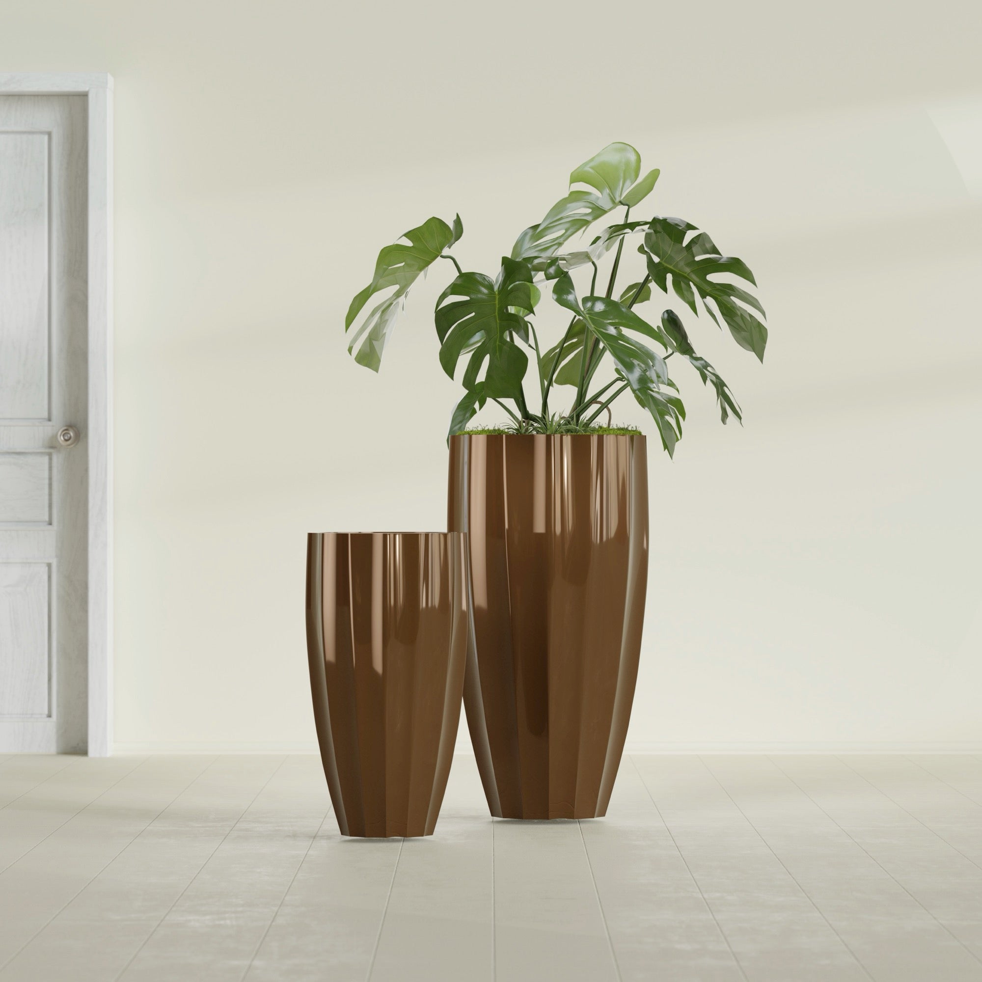 San Jose Large Tall Round Fluted Fiberglass Planter - 16 in x 16 in x 30 in - Metallic Bronze - Metallic Bronze,16 in x 16 in x 30 in