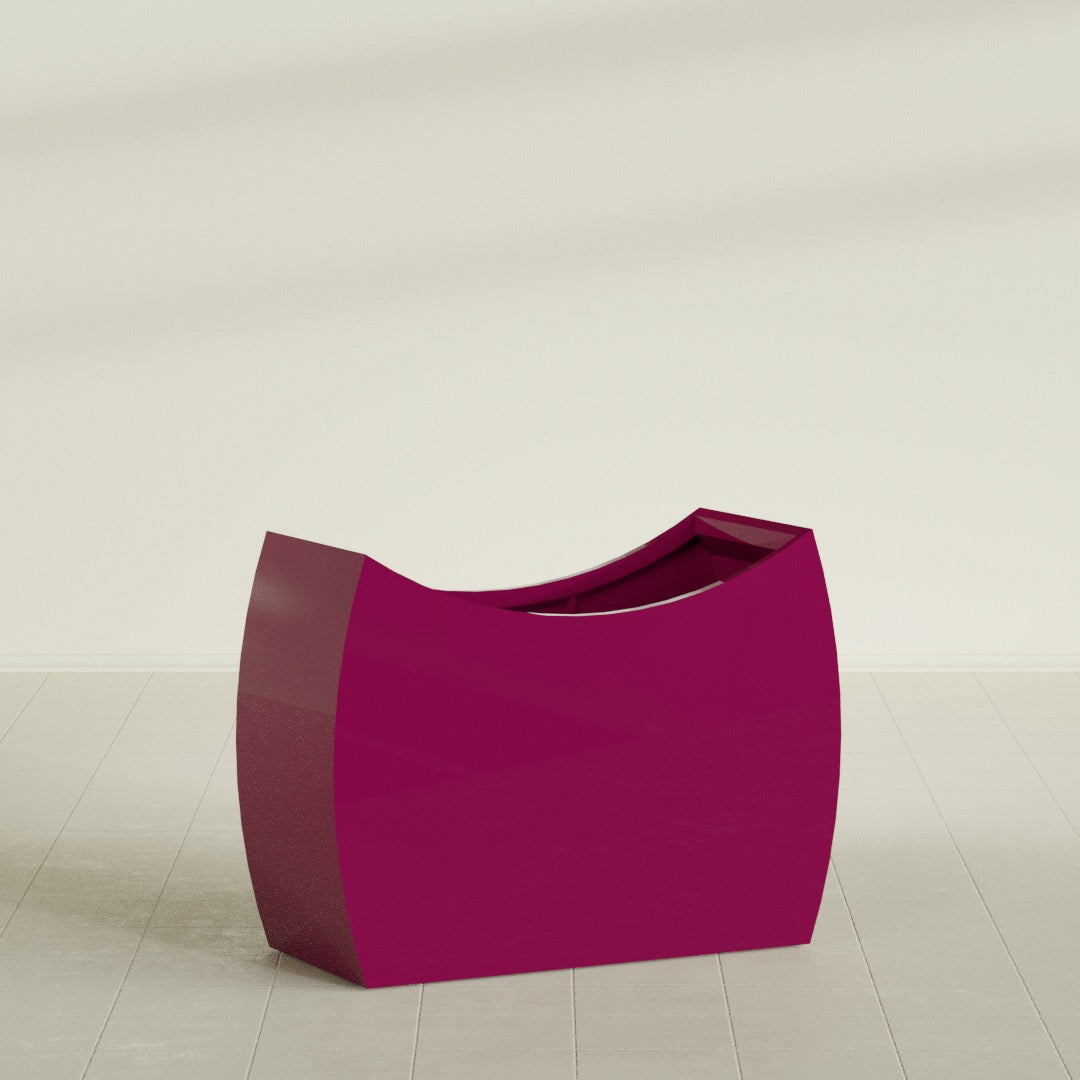 Seoul Extra Large Curved Abstract Fiberglass Planter - 48 in x 20 in x 36 in - Gloss Eggplant - Gloss Eggplant,48 in x 20 in x 36 in