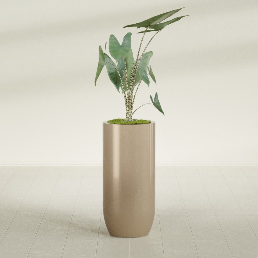 Saint Tropez Large Tall Round Fiberglass Planter - 20 in x 20 in x 43 in - Metallic Gold - Metallic Gold,20 in x 20 in x 43 in