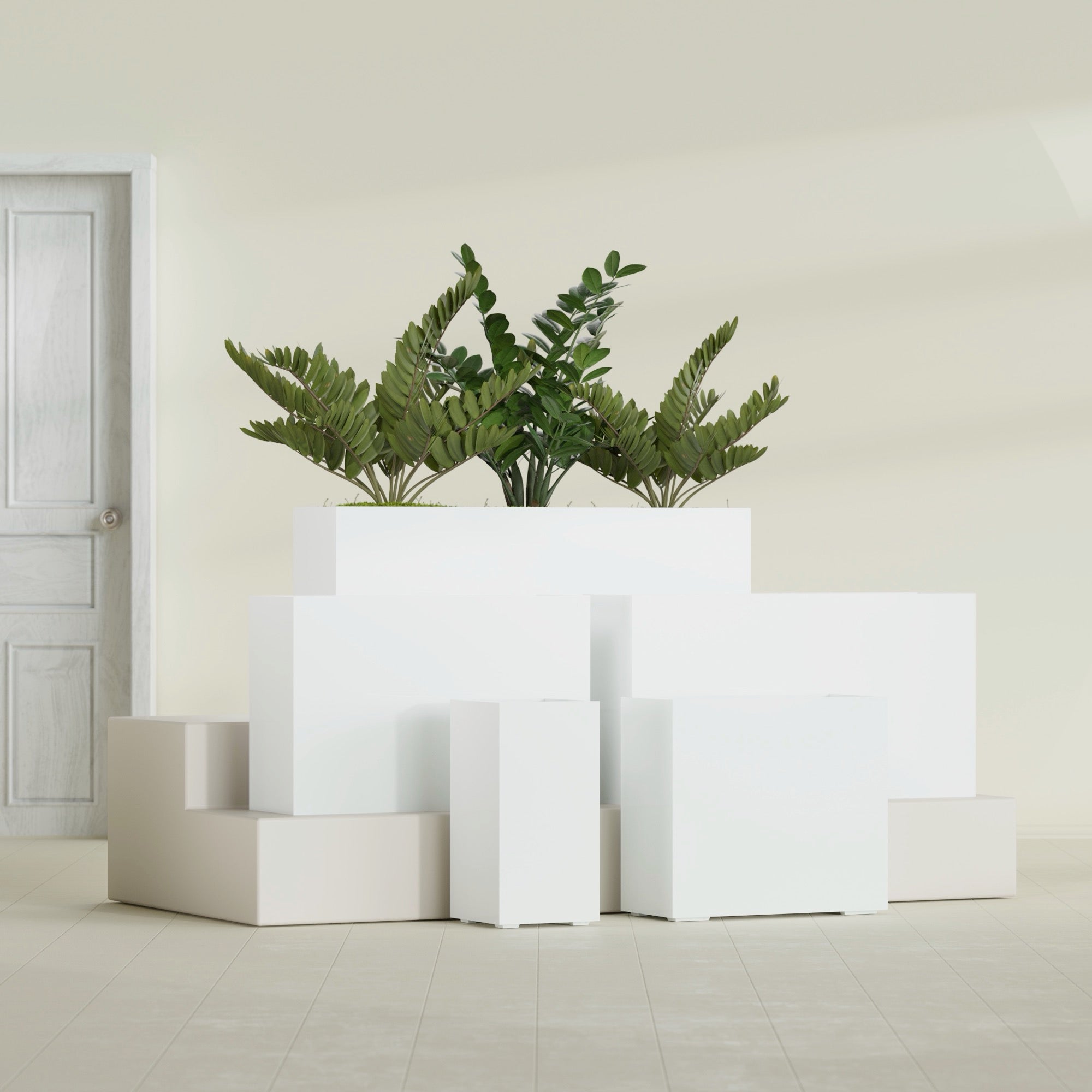 Potsdam Large Tall Rectangle Fiberglass Planter - 16 in x 16 in x 32 in - Gloss White - Gloss White,16 in x 16 in x 32 in