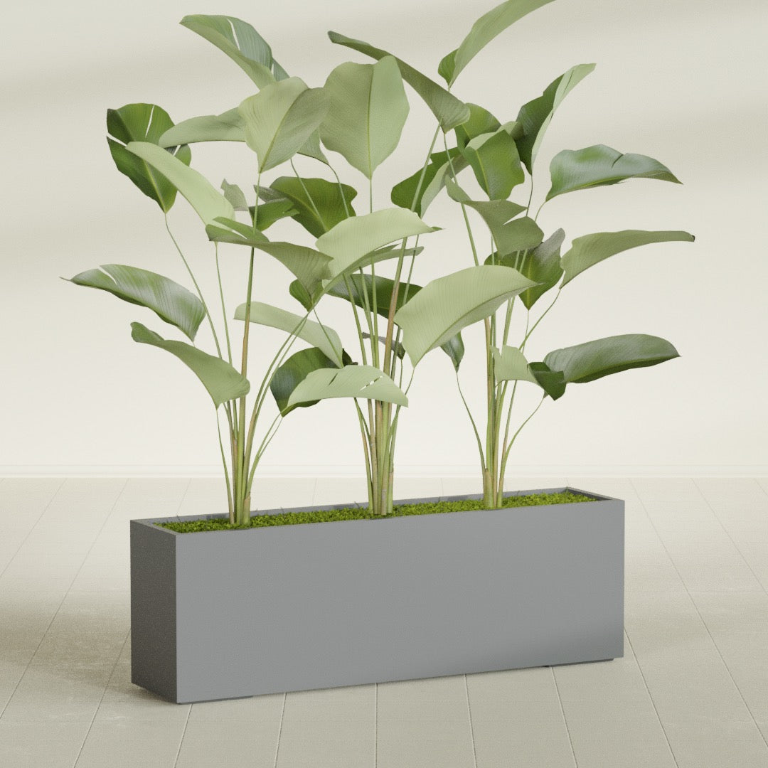 Tolga Extra Large Long Rectangle Fiberglass Planter - 72 in x 16 in x 24 in - Metallic Gunmetal - Metallic Gunmetal,72 in x 16 in x 24 in