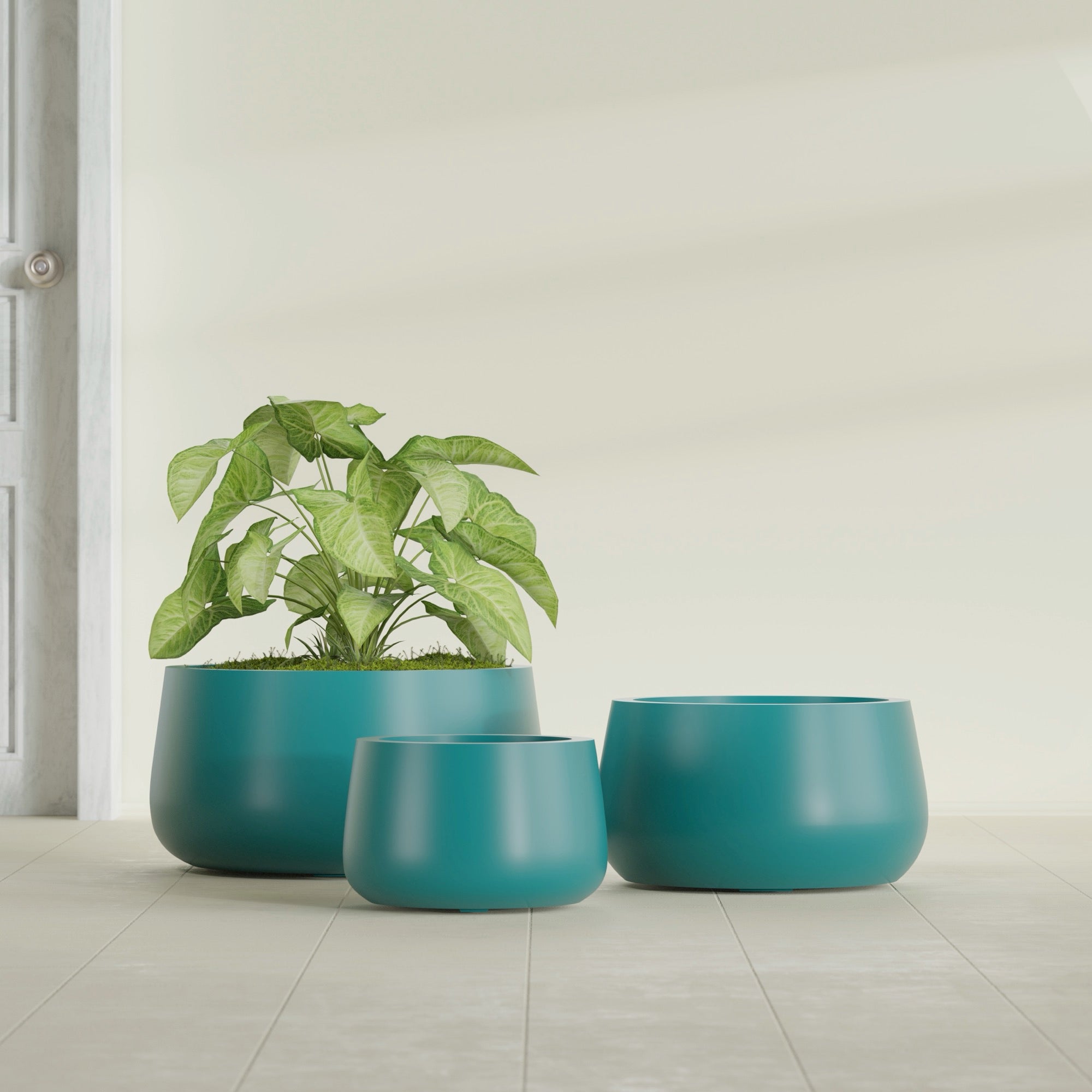 Short Hayden Small Round Fiberglass Planter - 16 in x 16 in x 8 in - Satin Sea Foam - Satin Sea Foam,16 in x 16 in x 8 in