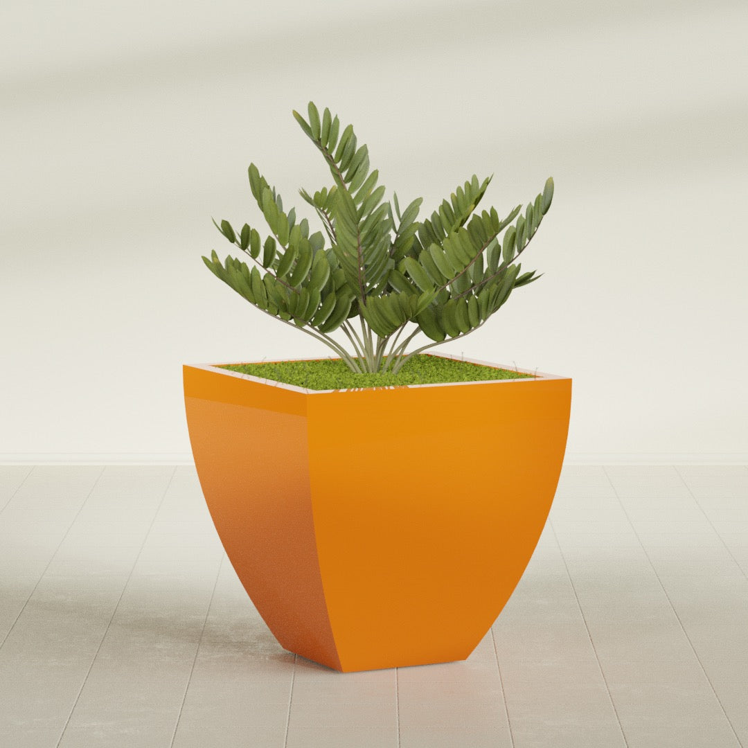 Lima Large Tapered Square Fiberglass Planter - 30 in x 30 in x 30 in - Gloss Tangerine - Gloss Tangerine,30 in x 30 in x 30 in