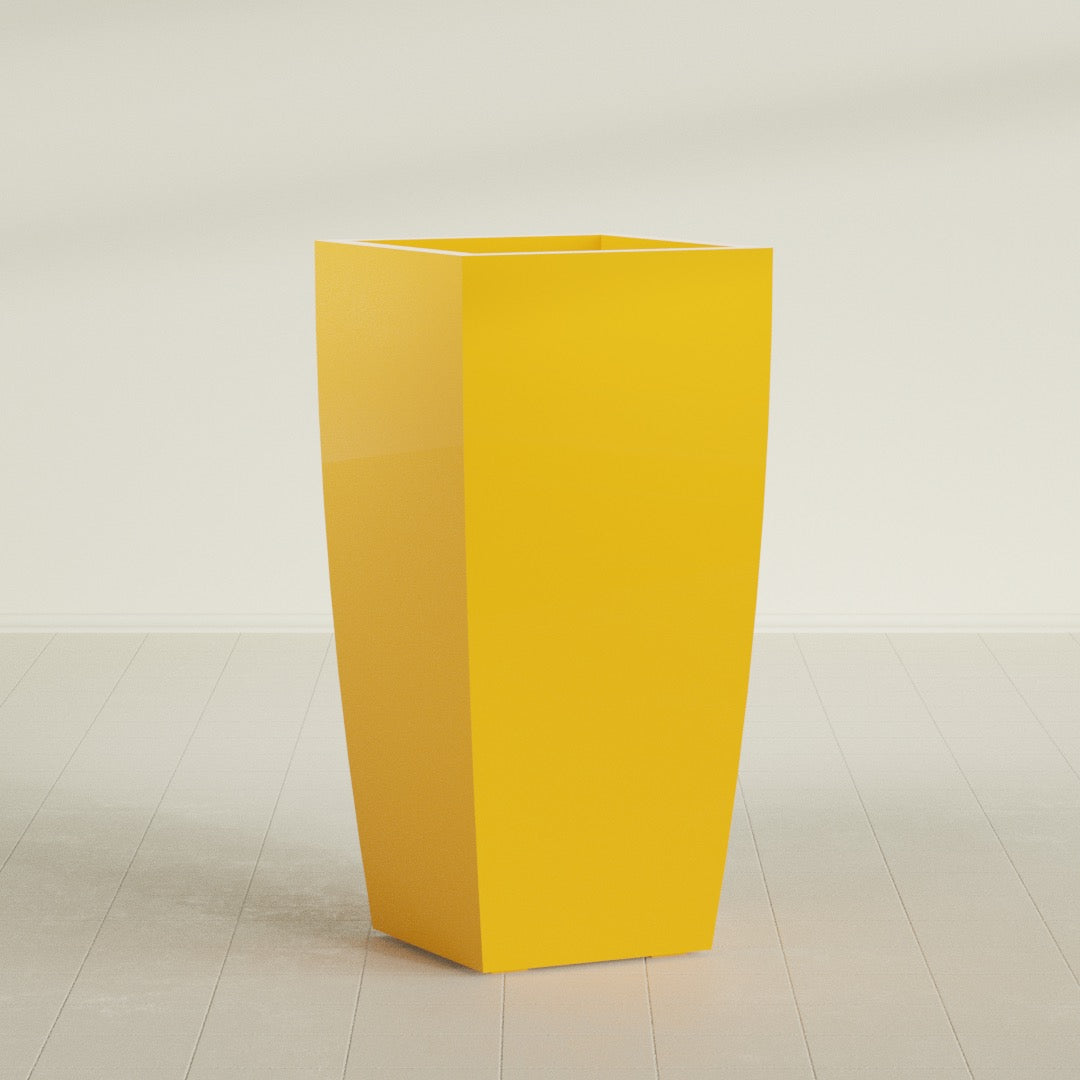 Toulan Extra Large Tall Tapered Square Fiberglass Planter - 23 in x 23 in x 48 in - Gloss Saffron - Gloss Saffron,23 in x 23 in x 48 in
