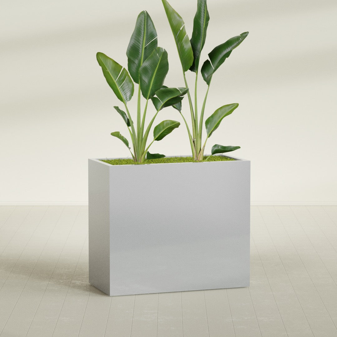 Darwin Extra Large Rectangle Fiberglass Planter - 48 in x 24 in x 42 in - Metallic Silver - Metallic Silver,48 in x 24 in x 42 in