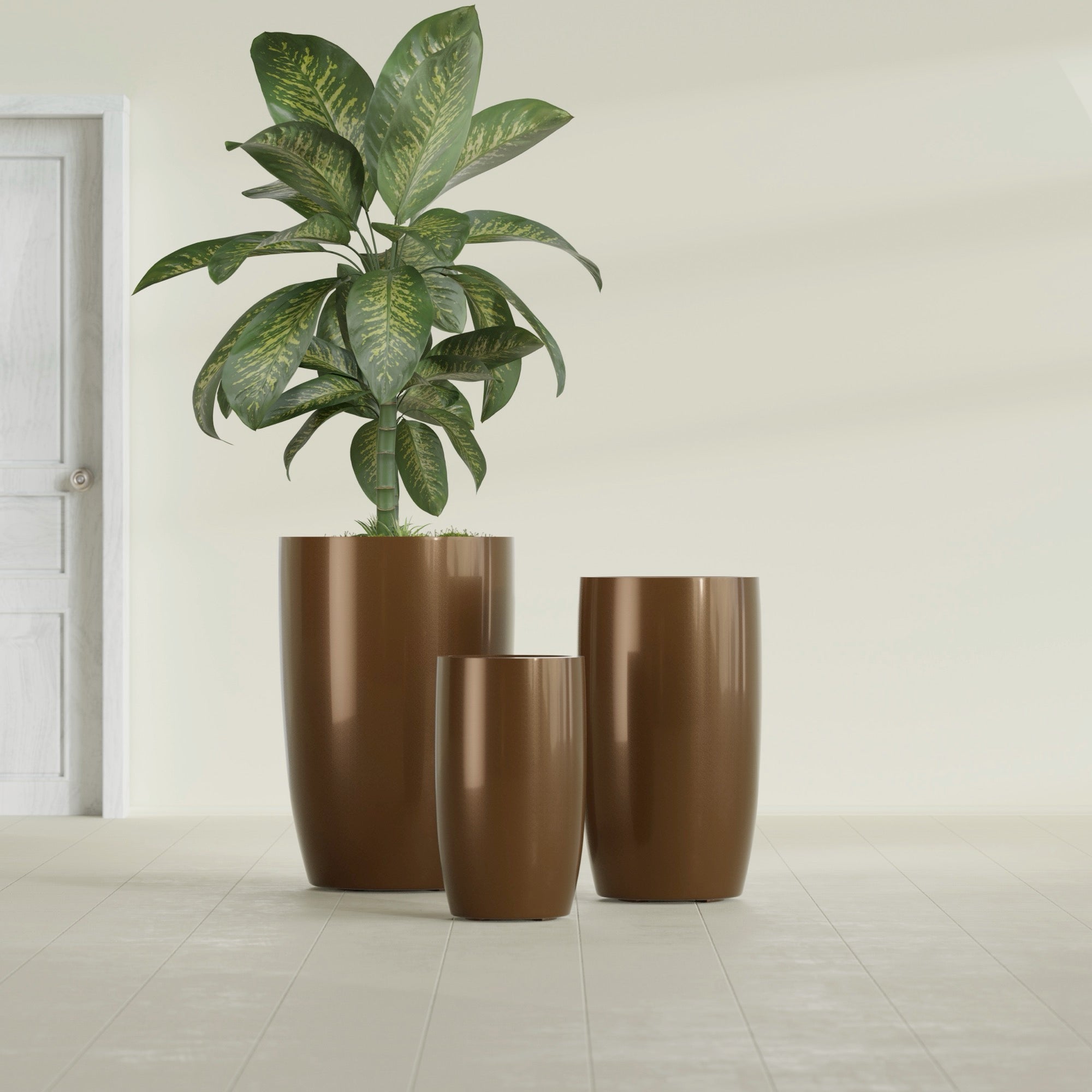 Lisbon Large Round Fiberglass Planter - 24 in x 24 in x 36 in - Metallic Bronze - Metallic Bronze,24 in x 24 in x 36 in