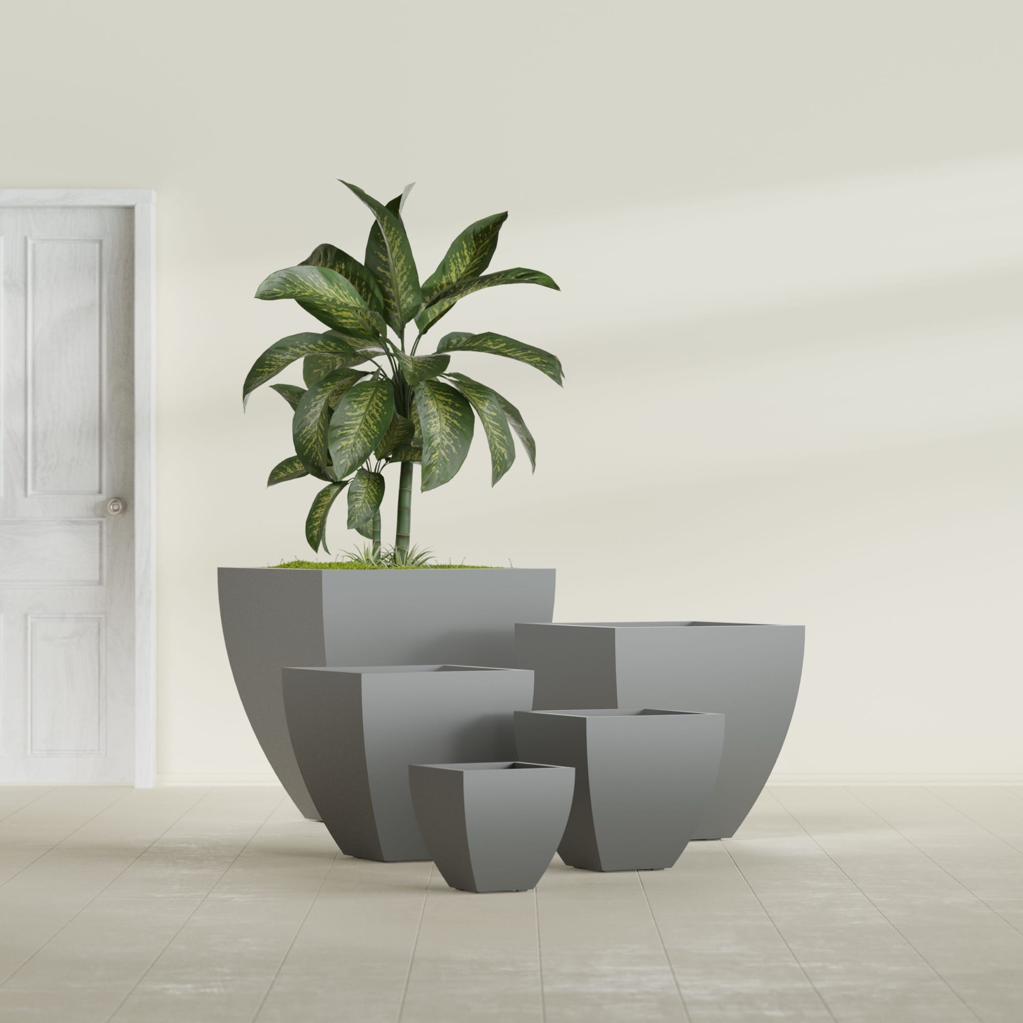 Lima Medium Tapered Square Fiberglass Planter - 20 in x 20 in x 20 in - Metallic Gunmetal - Metallic Gunmetal,20 in x 20 in x 20 in