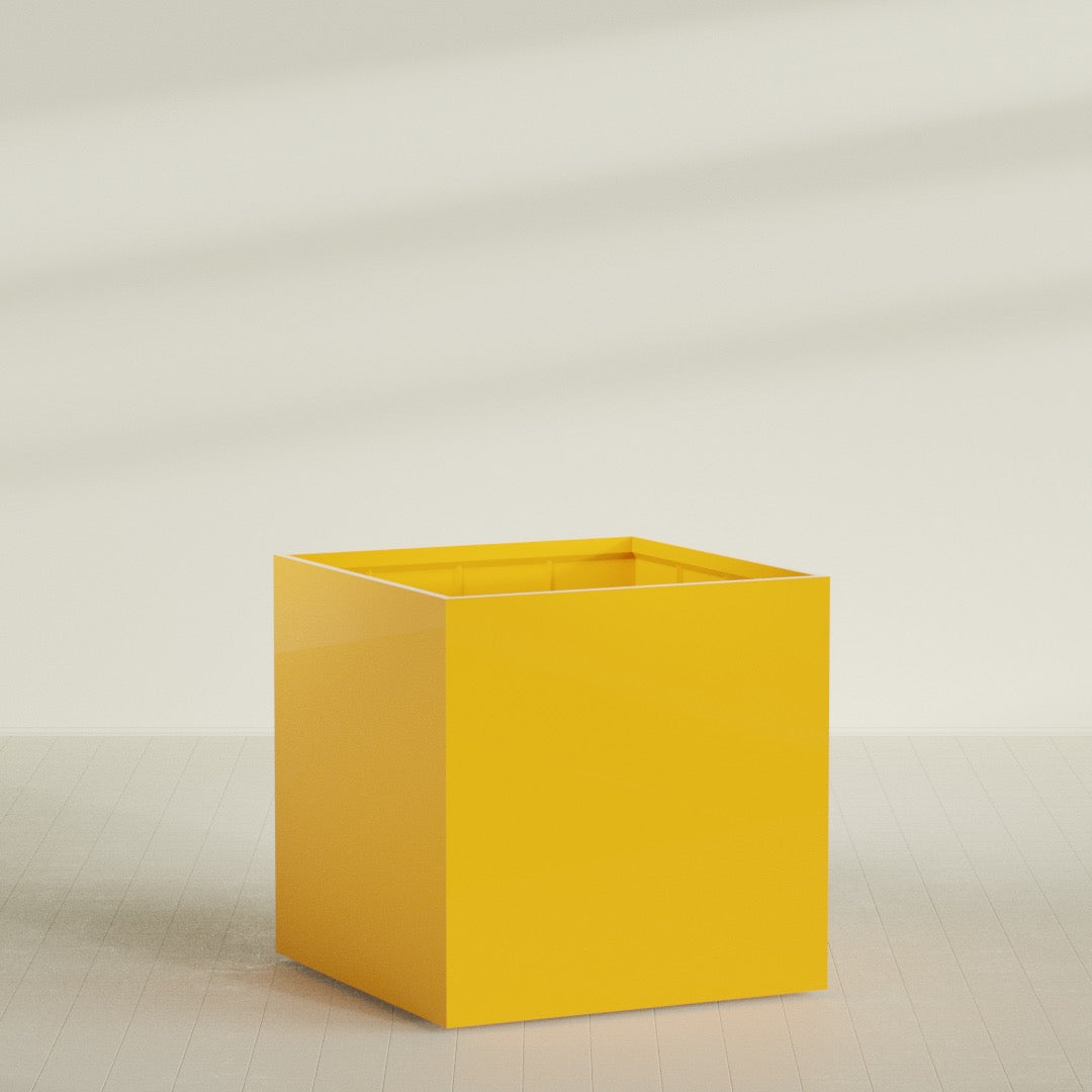 Montroy Extra Large Cube Square Fiberglass Planter - 60 in x 60 in x 60 in - Gloss Saffron - Gloss Saffron,60 in x 60 in x 60 in