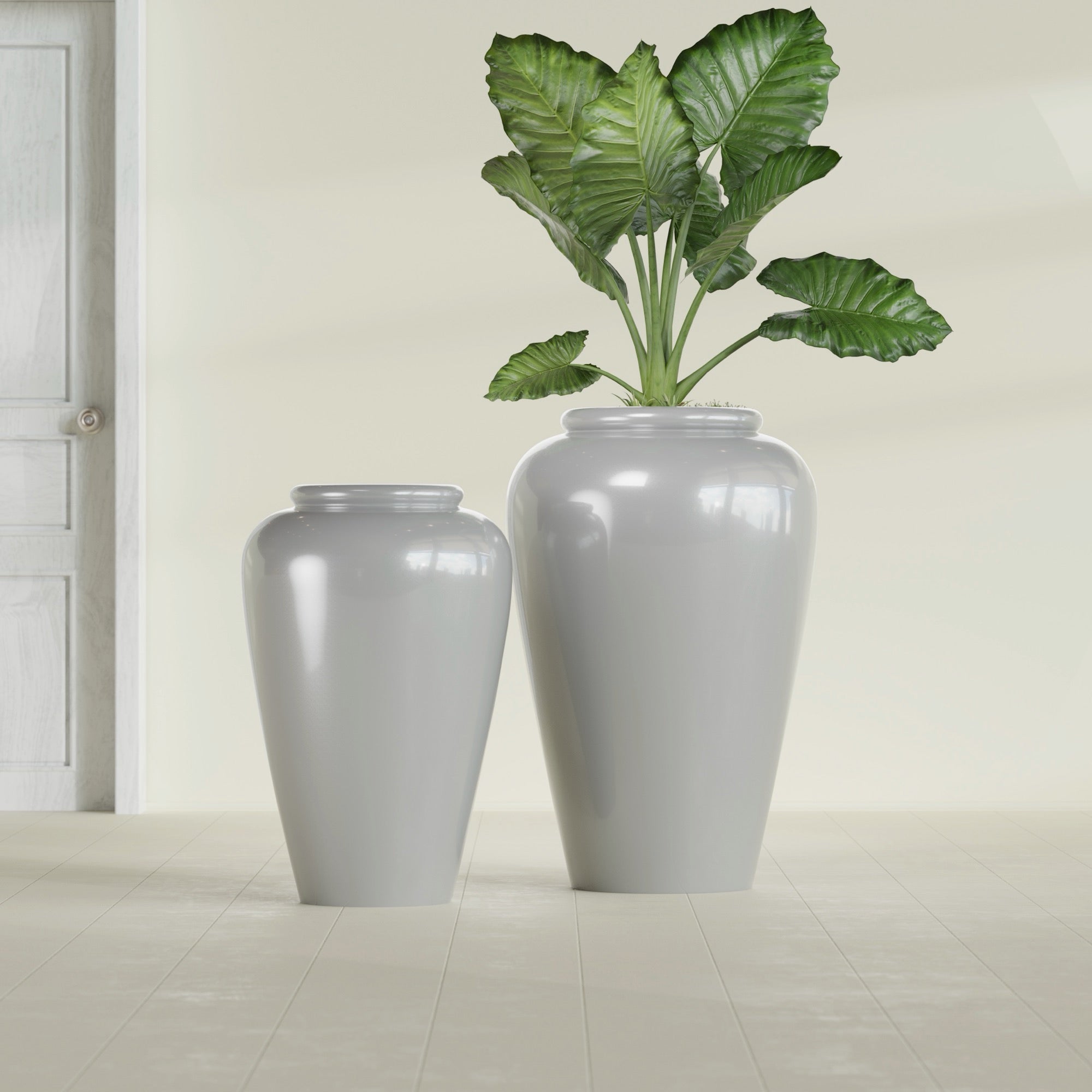Bara Jar Large Round Fiberglass Planter - 20 in x 20 in x 31 in - Metallic Silver - Metallic Silver,20 in x 20 in x 32 in
