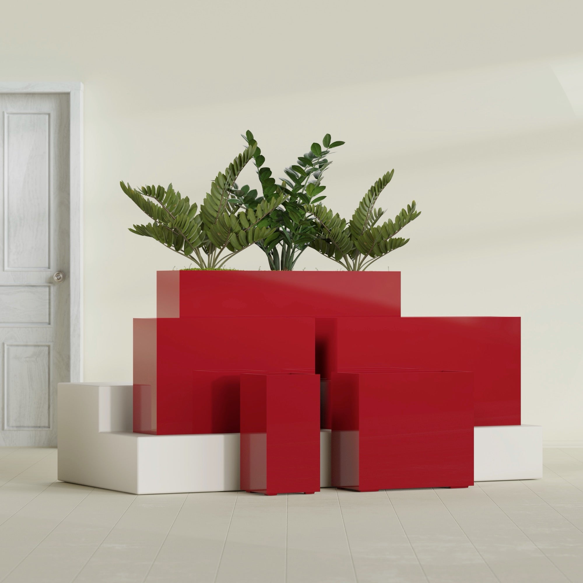 Potsdam Extra Large Long Rectangle Fiberglass Planter - 72 in x 16 in x 32 in - Gloss Red - Gloss Red,72 in x 16 in x 32 in