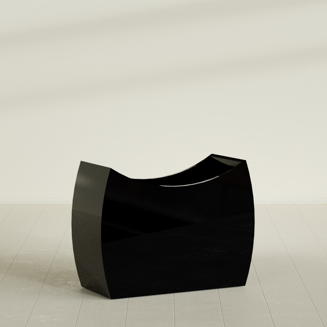 Seoul Extra Large Curved Abstract Fiberglass Planter - 48 in x 20 in x 36 in - Gloss Black - Gloss Black,48 in x 20 in x 36 in