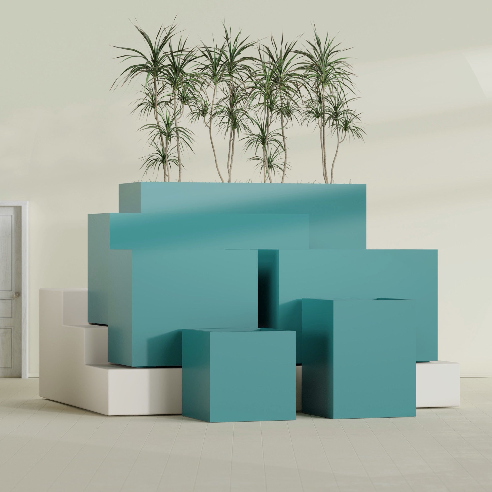 Brisbane Large Rectangle Fiberglass Planter - 36 in x 24 in x 32 in - Satin Sea Foam - Satin Sea Foam,36 in x 24 in x 32 in