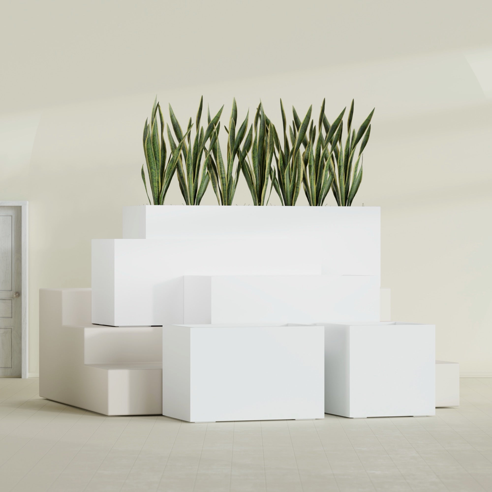 Granada Extra Large Long Rectangle Fiberglass Planter - 48 in x 24 in x 24 in - Matte White - Matte White,48 in x 24 in x 24 in