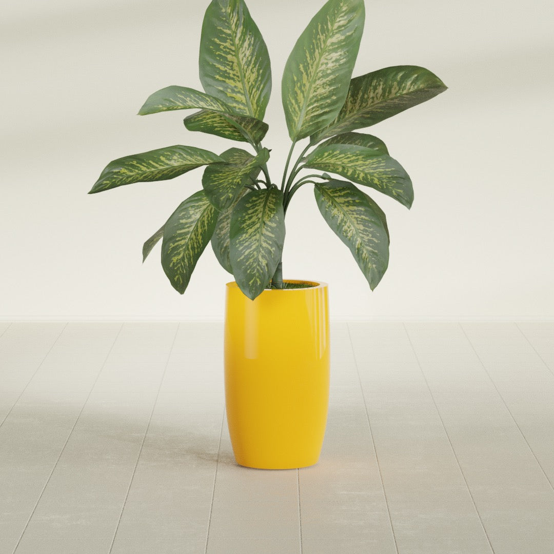 Lisbon Medium Round Fiberglass Planter - 14 in x 14 in x 25 in - Gloss Saffron - Gloss Saffron,14 in x 14 in x 25 in