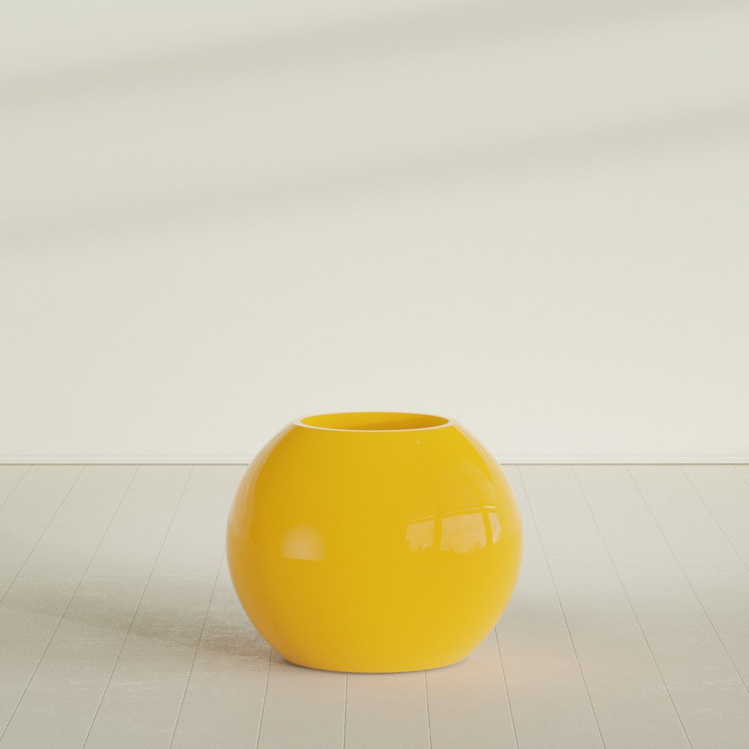 Globe Large Sphere Fiberglass Planter - 30 in x 30 in x 24 in - Gloss Saffron - Gloss Saffron,30 in x 30 in x 24 in
