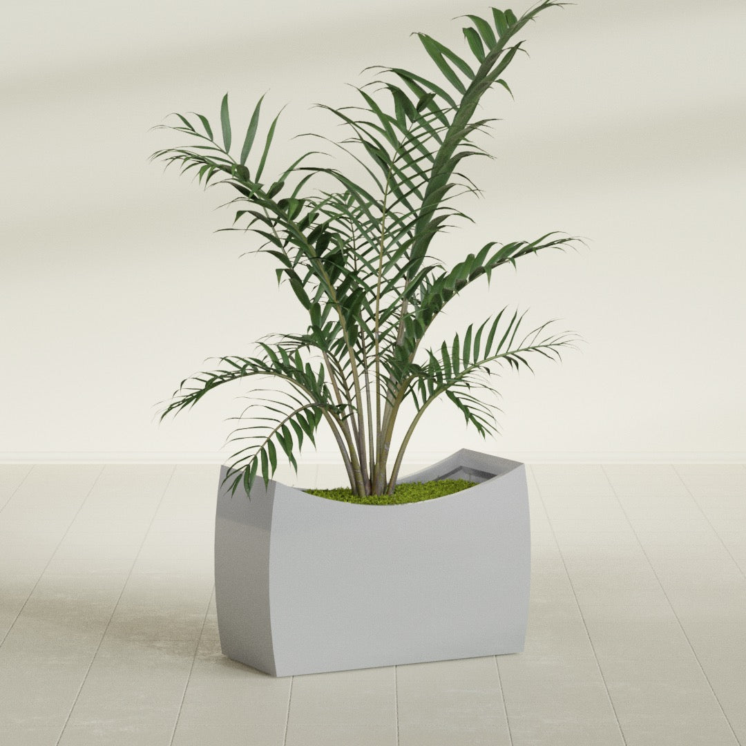 Seoul Large Curved Abstract Fiberglass Planter - 36 in x 16 in x 24 in - Metallic Silver - Metallic Silver,36 in x 16 in x 24 in