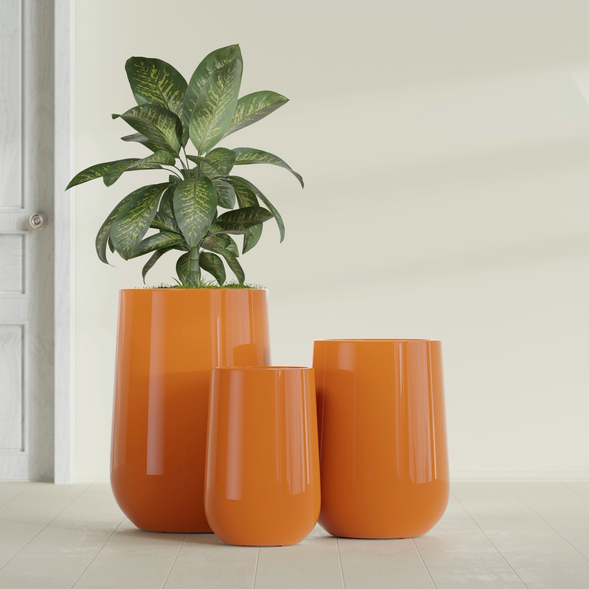 Tall Hayden Medium Round Fiberglass Planter - 15 in x 15 in x 23 in - Gloss Tangerine - Gloss Tangerine,15 in x 15 in x 23 in