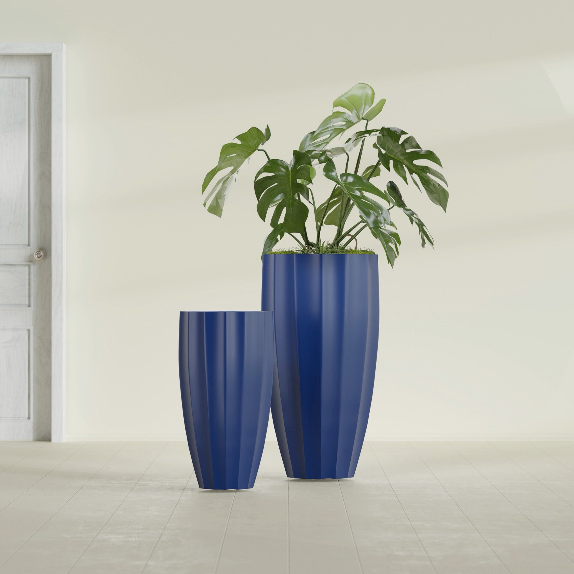 San Jose Large Tall Round Fluted Fiberglass Planter - 16 in x 16 in x 30 in - Matte Cobalt Blue - Matte Cobalt Blue,16 in x 16 in x 30 in