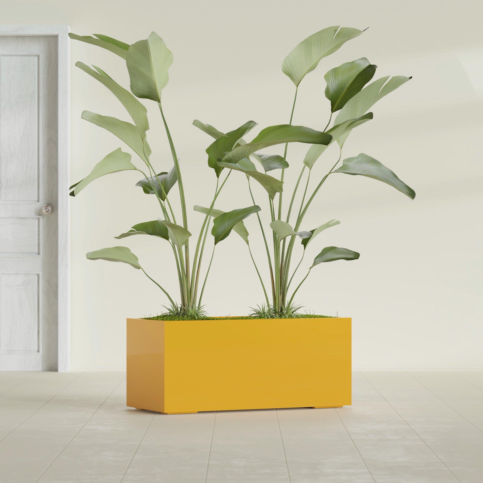 Badalona Large Tall Rectangle Fiberglass Planter - 39 in x 17 in x 17 in - Gloss Saffron - Gloss Saffron,39 in x 17 in x 17 in
