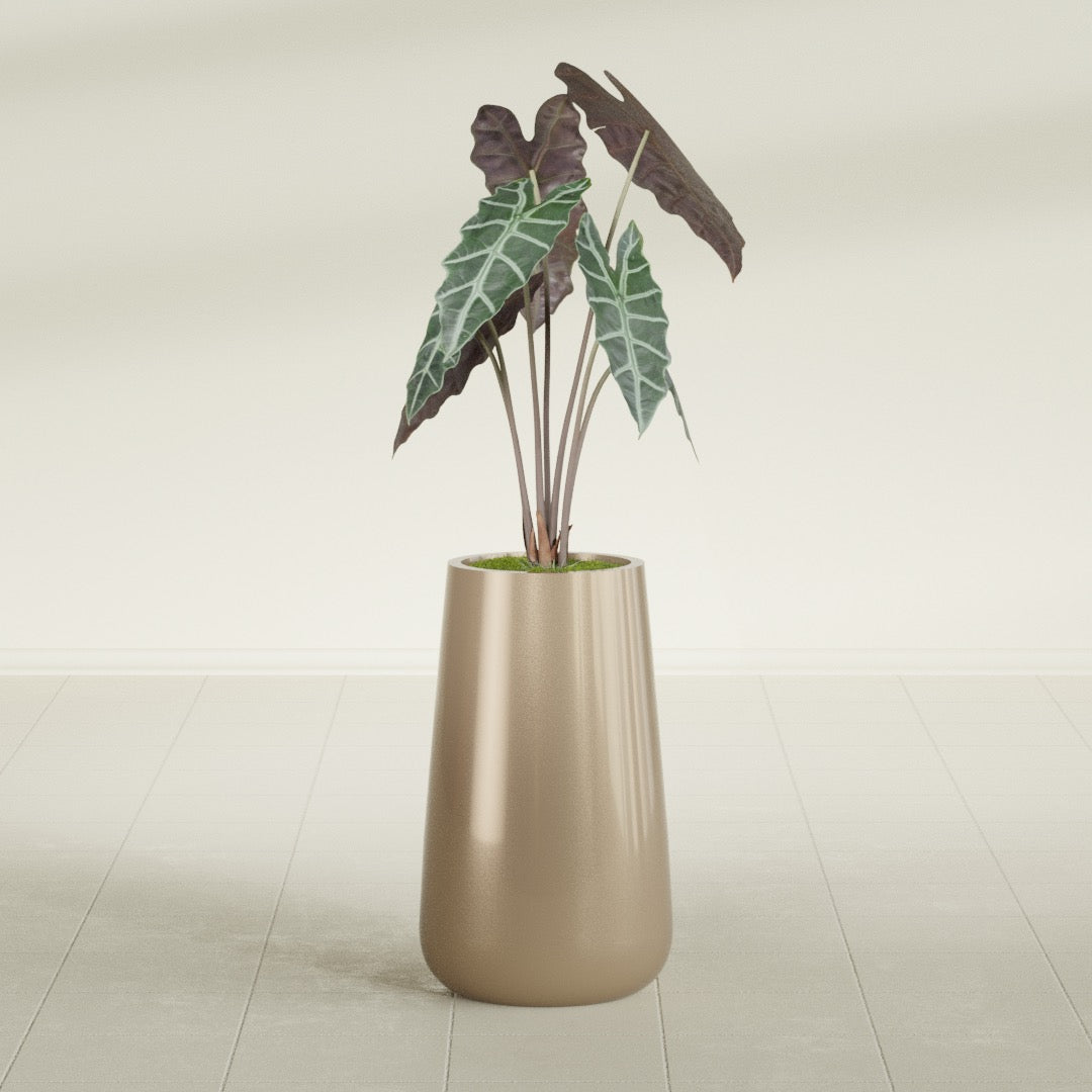 Saigon Large Tapered Round Planter - 14 in x 14 in x 30 in - Metallic Gold - Metallic Gold,13.7 in x 13.7 in 30 in