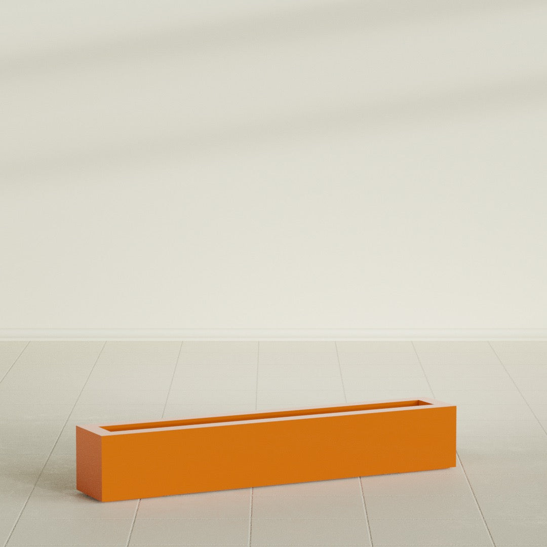 Salon Large Tall Rectangle Fiberglass Planter - 48 in x 8 in x 8 in - Gloss Tangerine - Gloss Tangerine,48 in x 8 in x 8 in