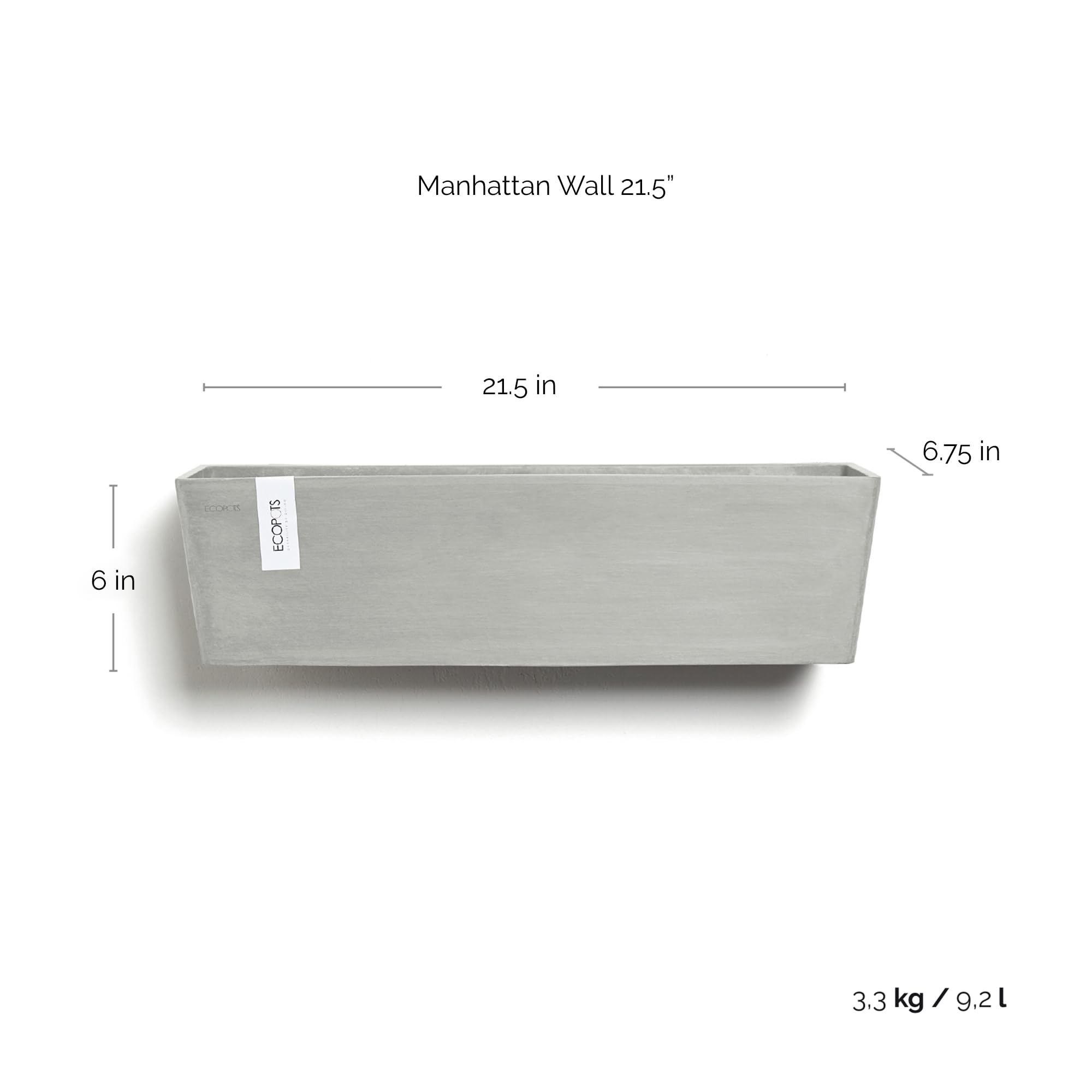 Manhattan Medium Rectangle Wall Planter - 21.75 in x 6.75 in x 6 in - White Grey - White Grey,21.75 in x 6.75 in x 6 in