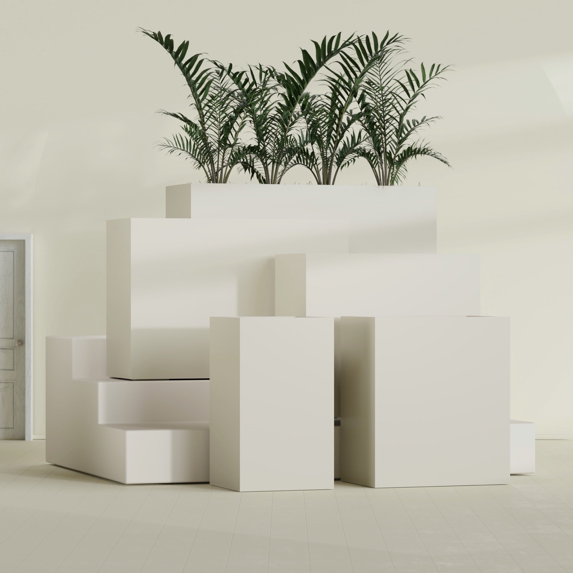 Darwin Large Tall Rectangle Fiberglass Planter - 24 in x 24 in x 42 in - Satin Beige - Satin Beige,24 in x 24 in x 42 in