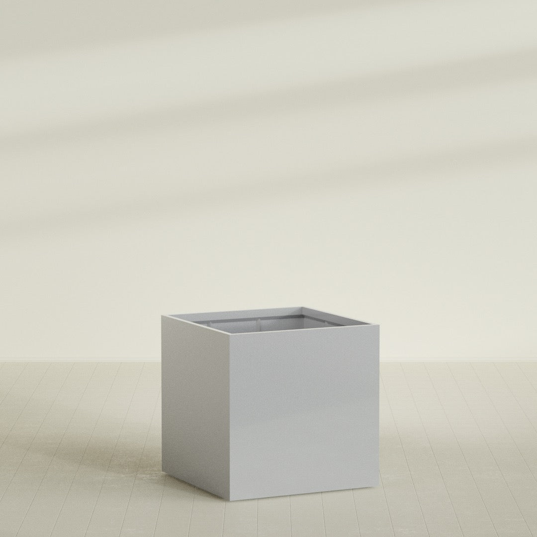 Montroy Extra Large Cube Square Fiberglass Planter - 48 in x 48 in x 48 in - Metallic Silver - Metallic Silver,48 in x 48 in x 48 in